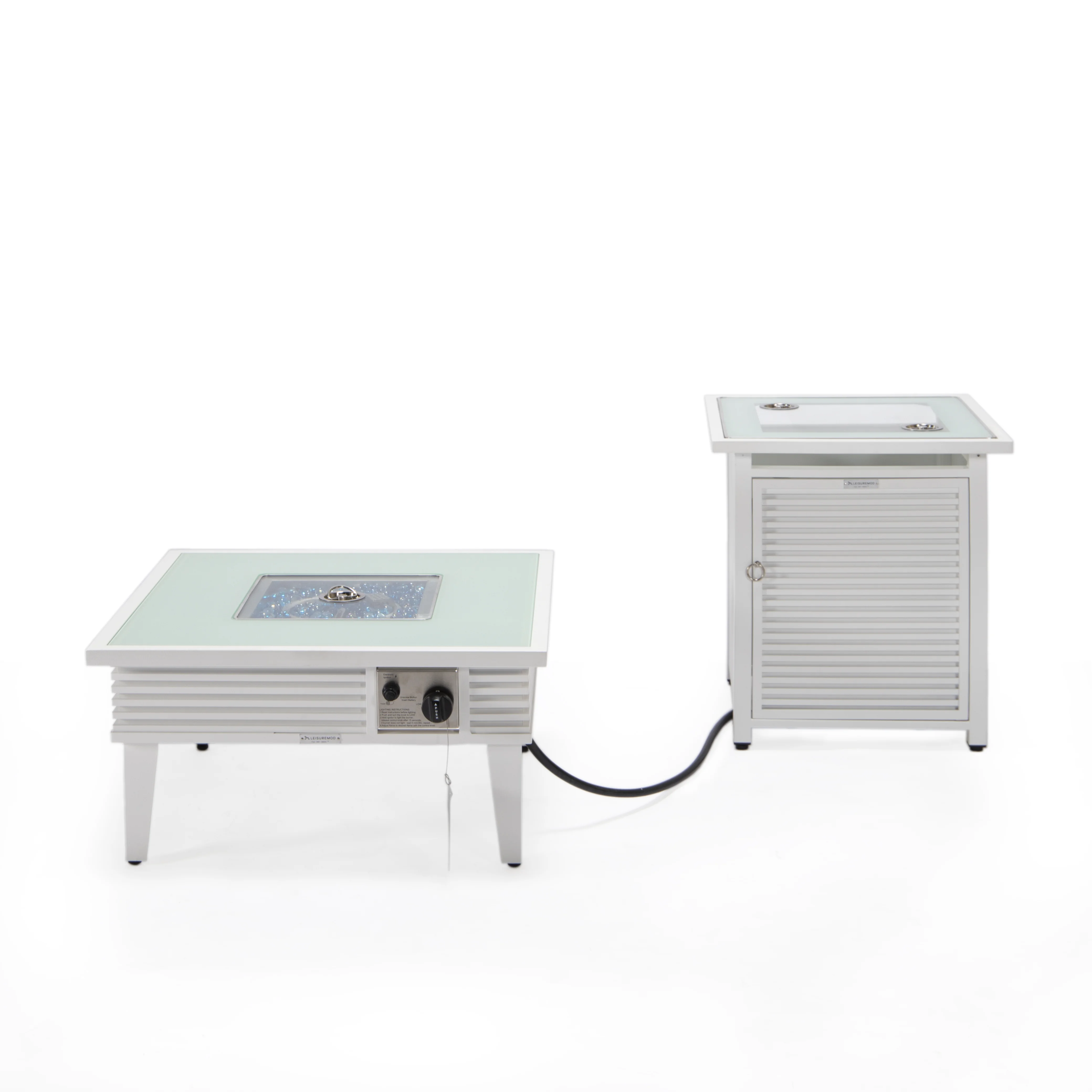 Walbrooke Patio Square Fire Pit and Tank Holder with Slats Design in White