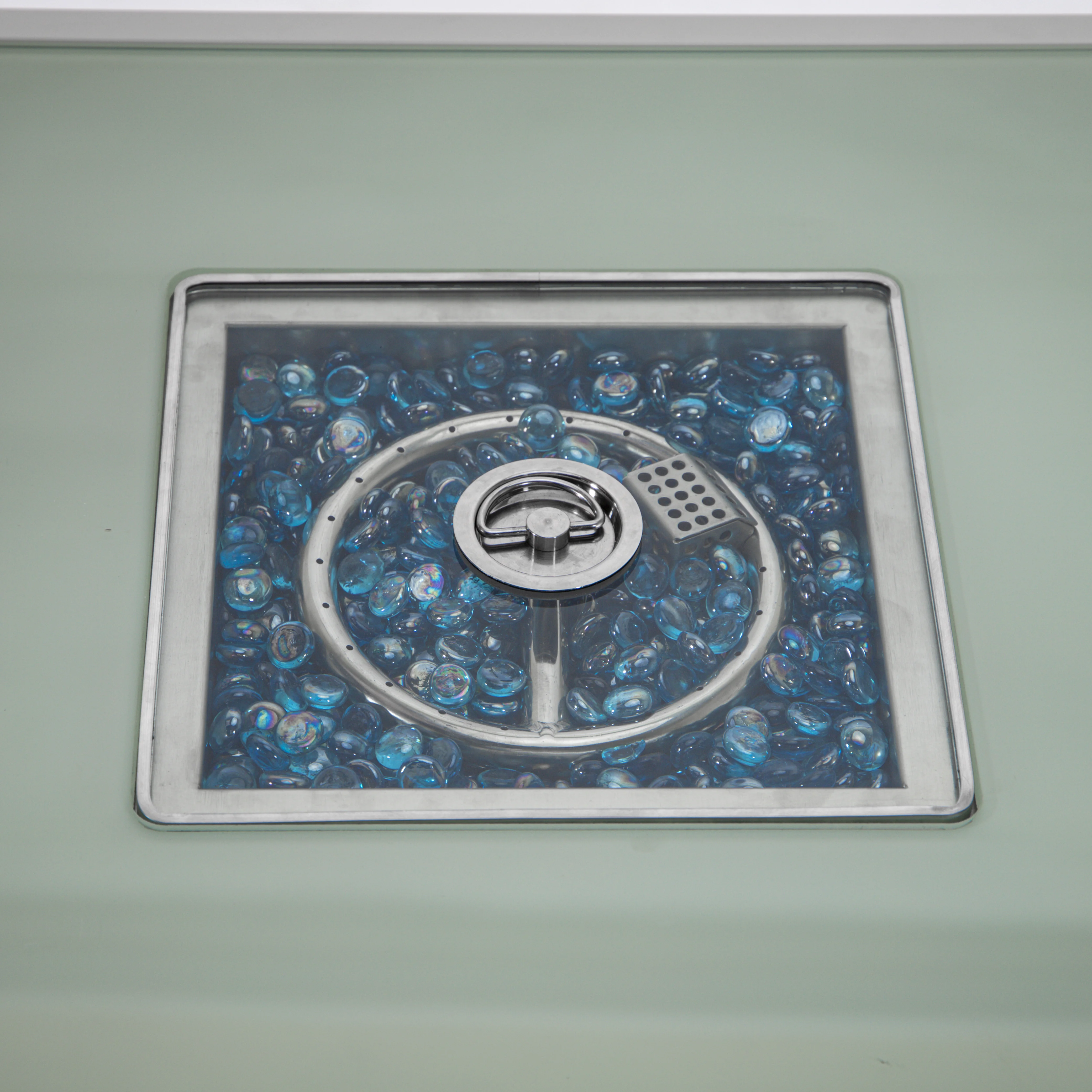 Walbrooke Outdoor Patio Aluminum Square Slats Design Fire Pit Side Table with Lid and Fire Glass for Patio and Backyard Garden