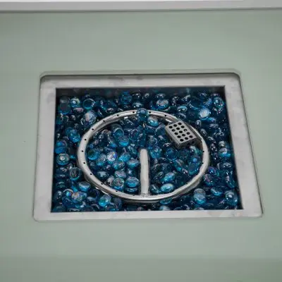 Walbrooke Outdoor Patio Aluminum Square Slats Design Fire Pit Side Table with Lid and Fire Glass for Patio and Backyard Garden