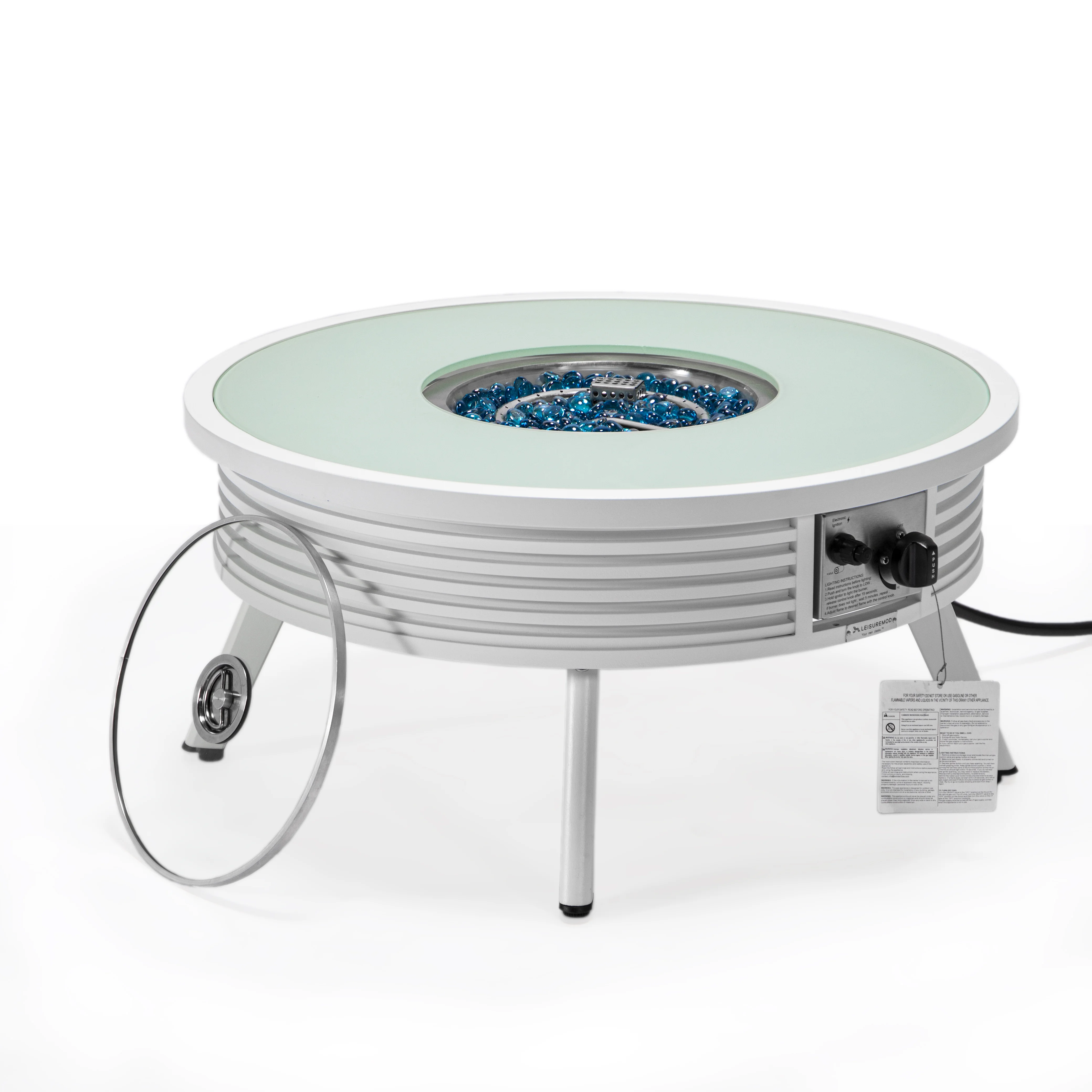 Walbrooke Patio Round Fire Pit and Tank Holder with Slats Design in White