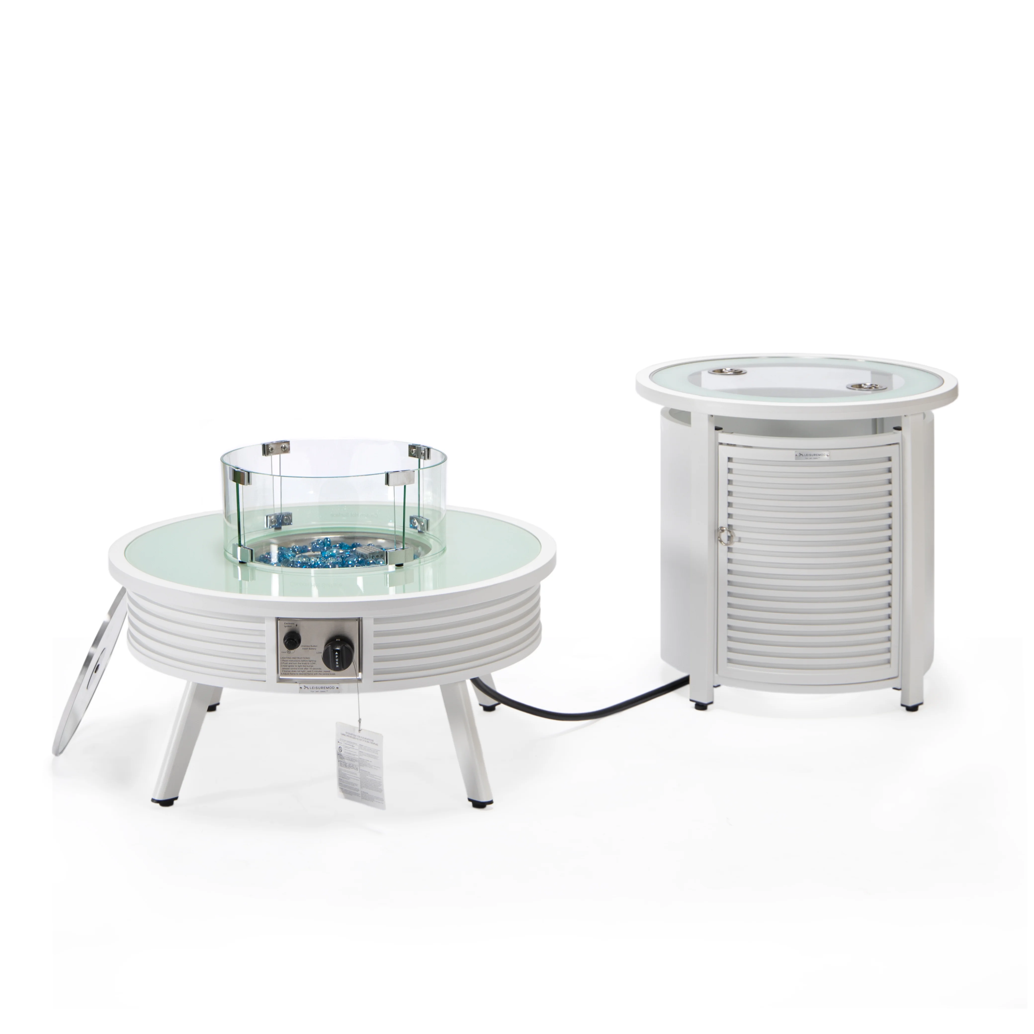 Walbrooke Patio Round Fire Pit and Tank Holder with Slats Design in White