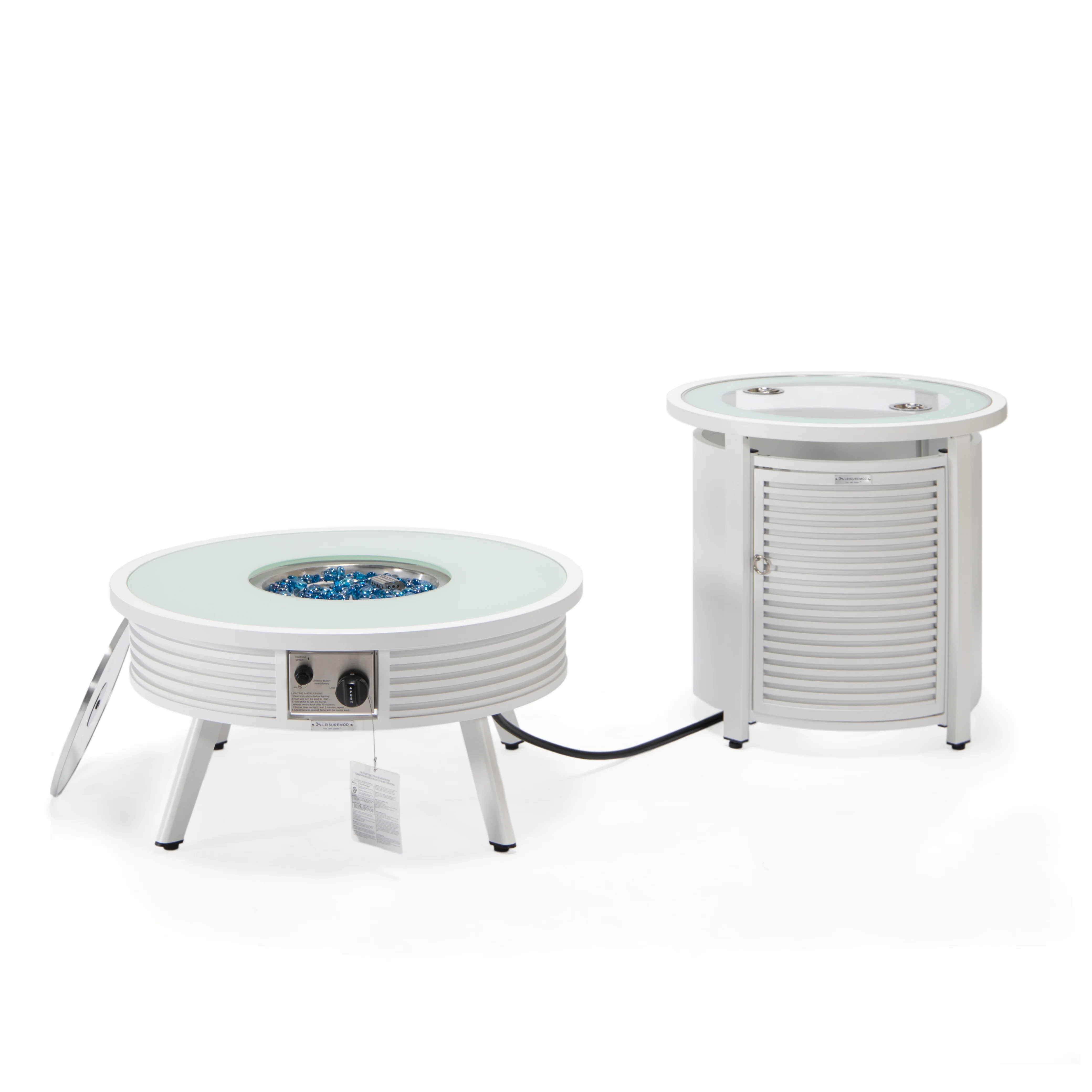 Walbrooke Patio Round Fire Pit and Tank Holder with Slats Design in White