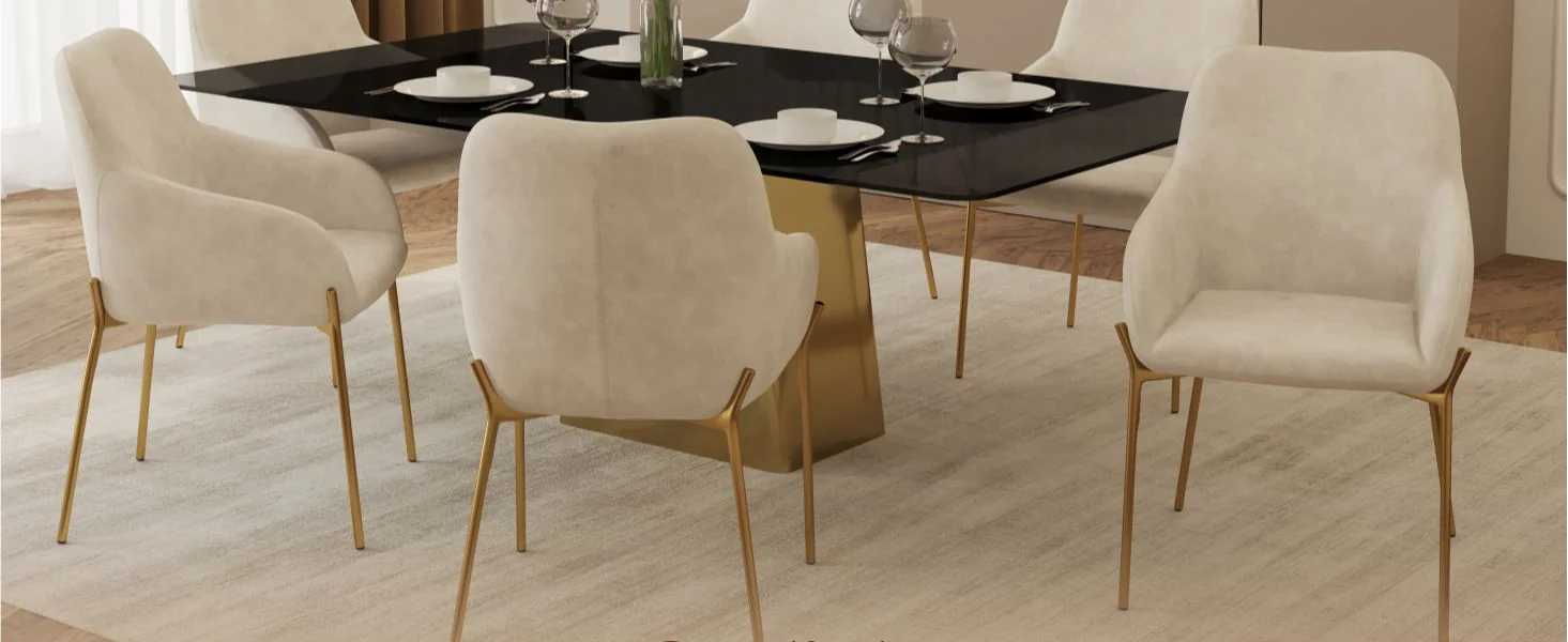 Zaire Collection Modern Dining Chair, Gold Legs and Beige Velvet