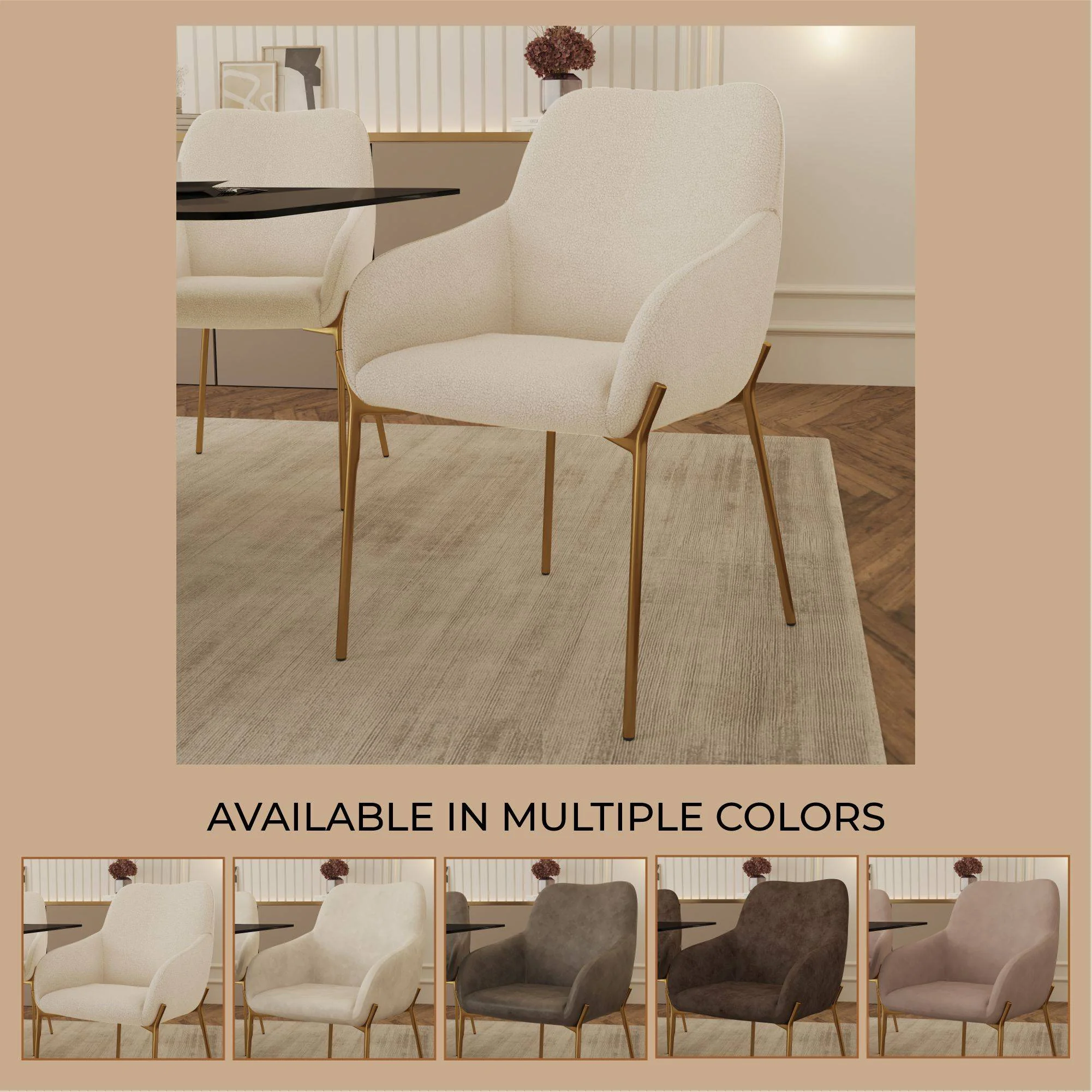 Zaire Collection Modern Dining Chair, Gold Legs and Beige Velvet