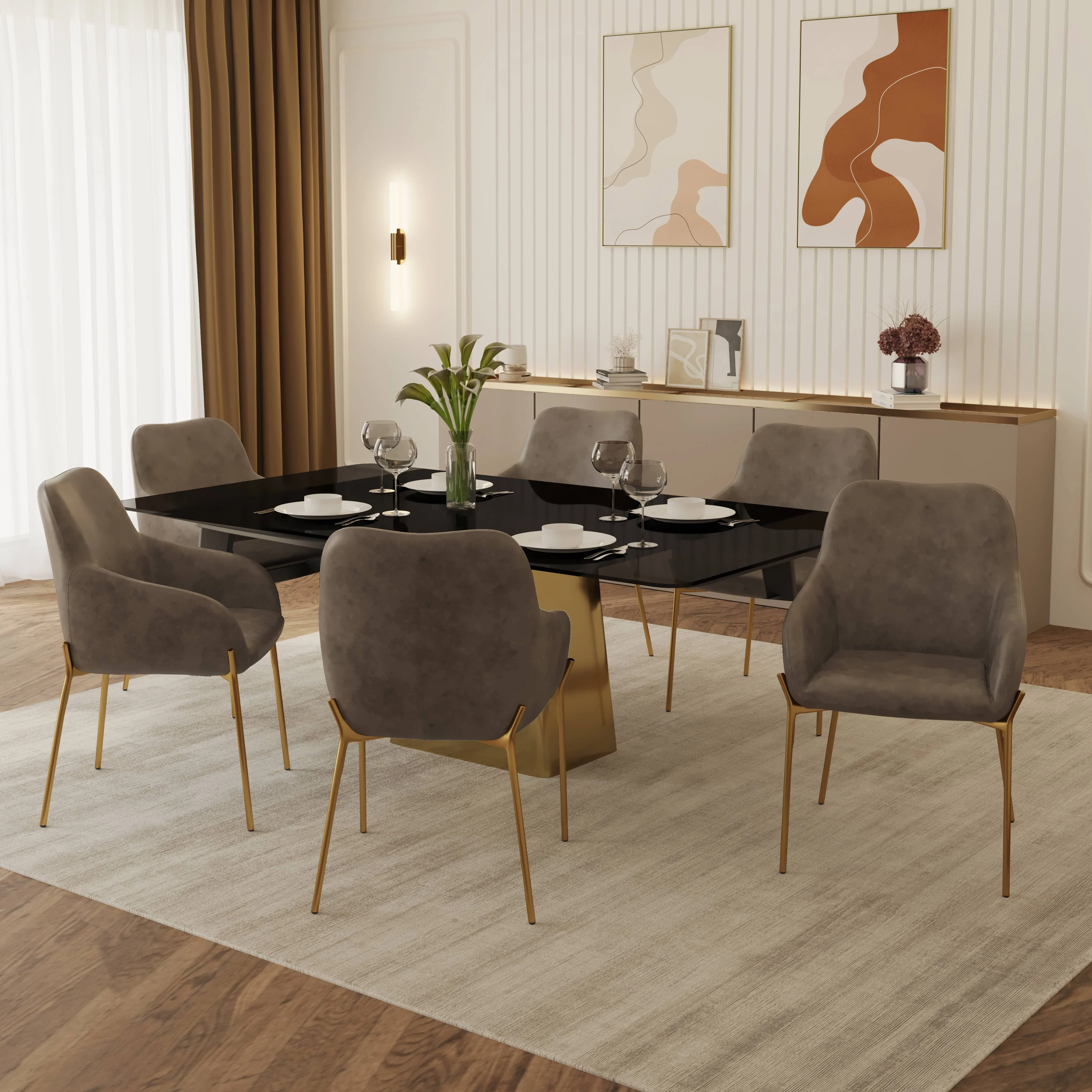 Zaire Collection Modern Dining Chair, Gold Legs and CHarcoal Fabric