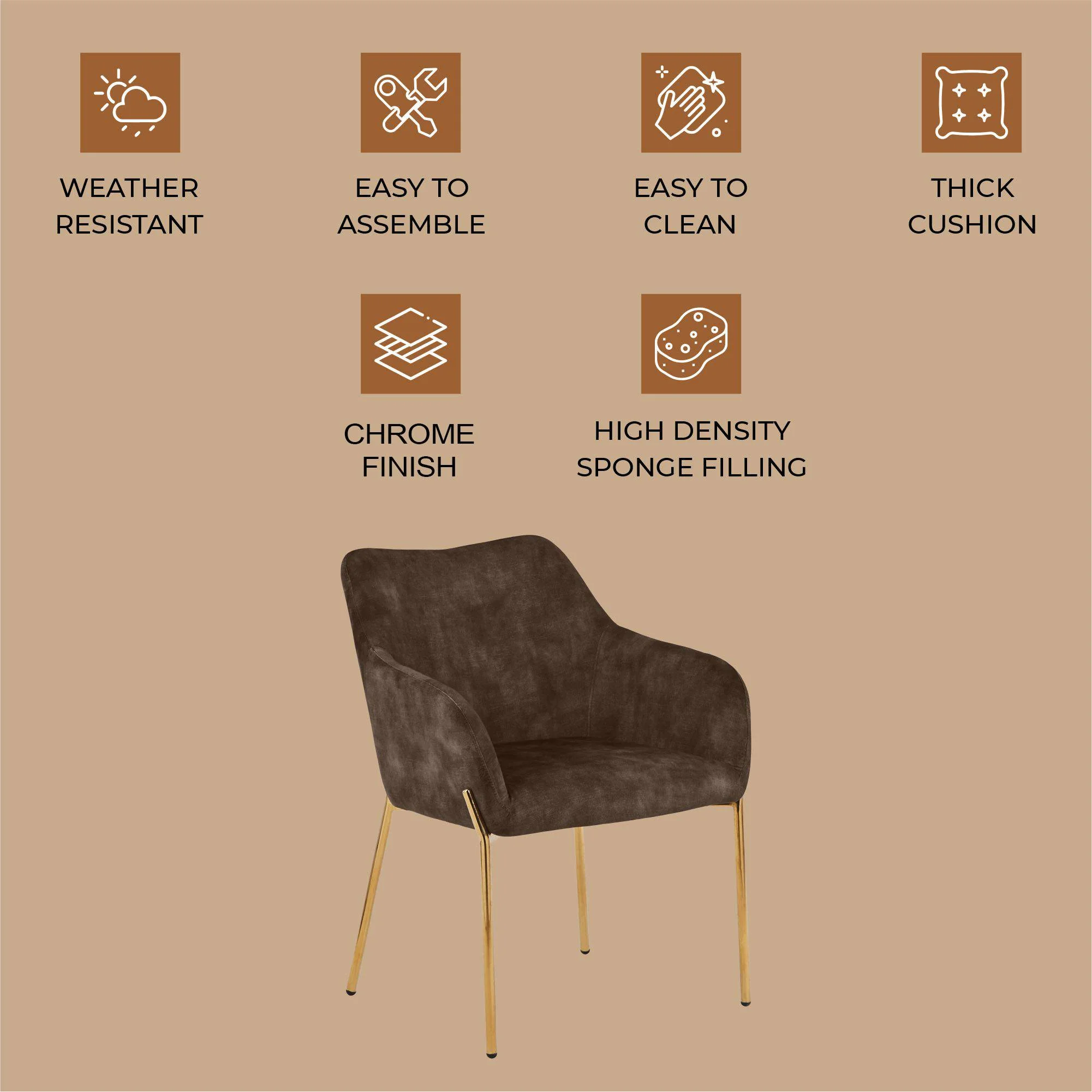 Zaire Collection Modern Dining Chair, Gold Legs and Dark Brown Velvet