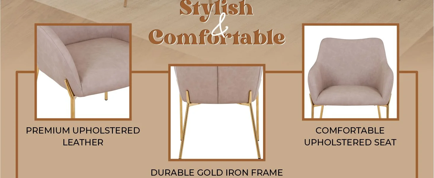 Zaire Collection Modern Dining Chair, Gold Legs and Taupe Fabric