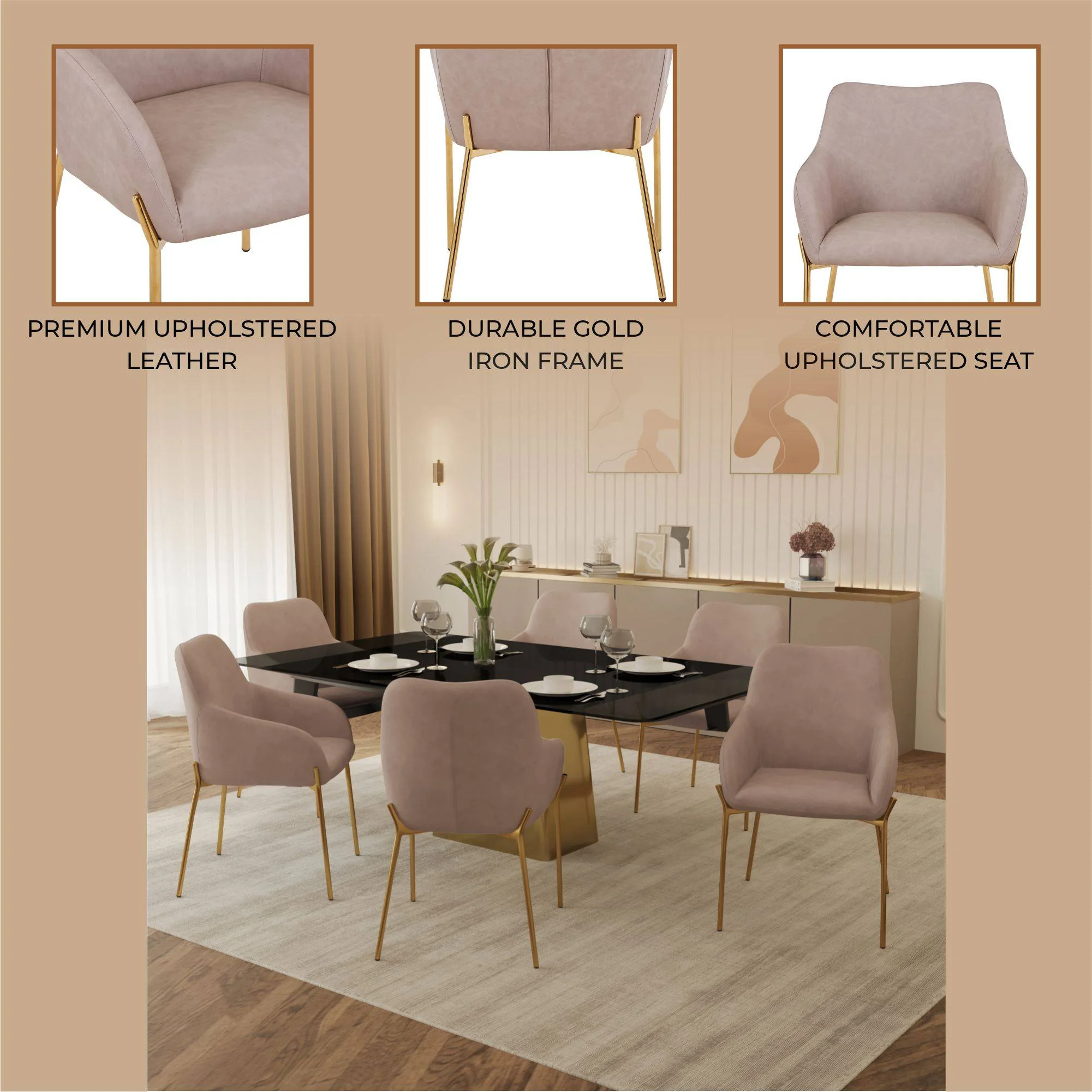 Zaire Collection Modern Dining Chair, Gold Legs and Taupe Fabric