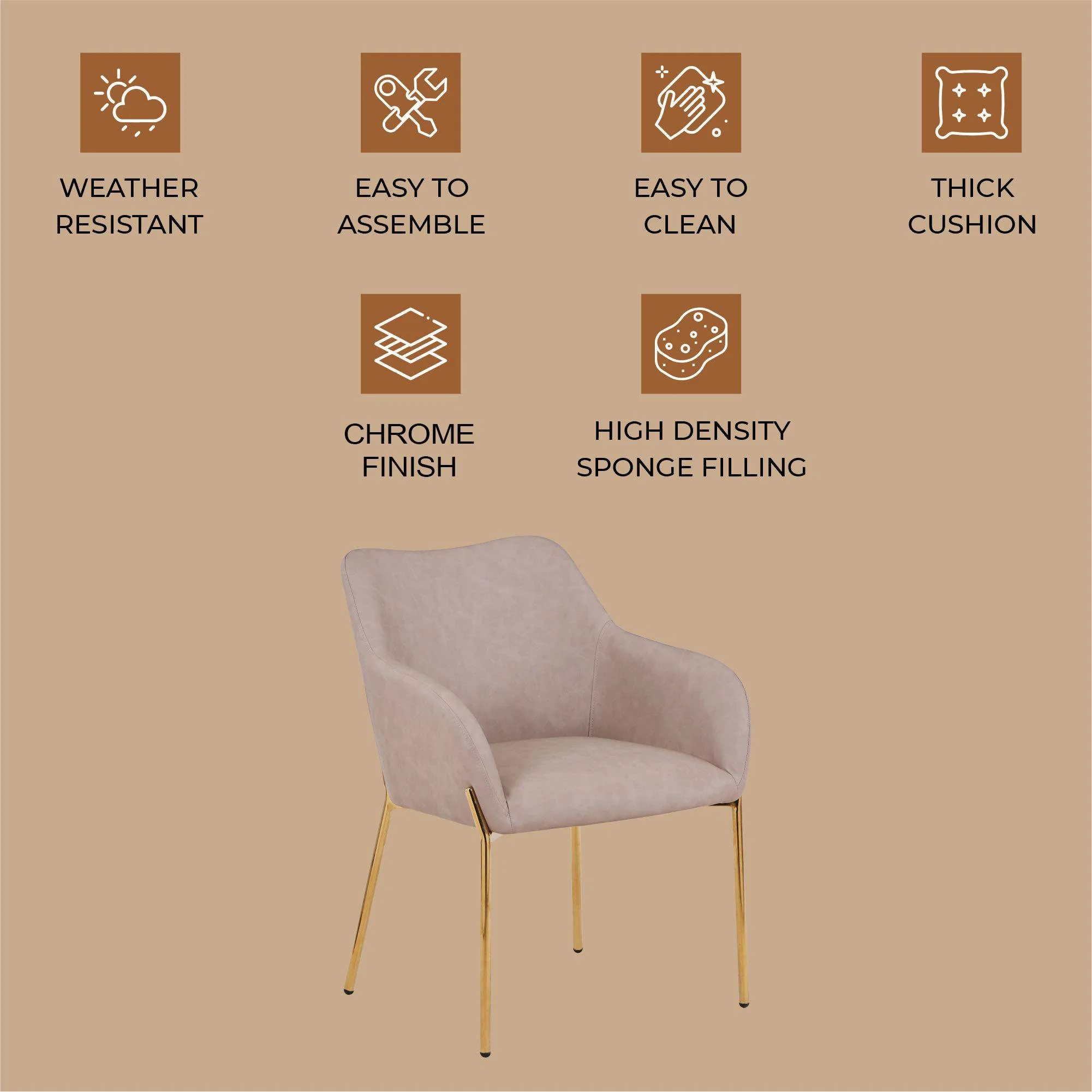 Zaire Collection Modern Dining Chair, Gold Legs and Taupe Fabric