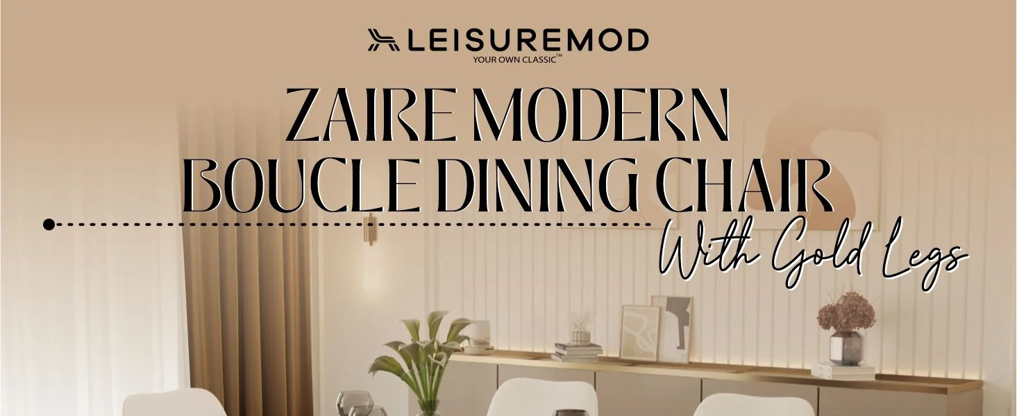Zaire Collection Modern Dining Chair, Gold Legs and White Boucle