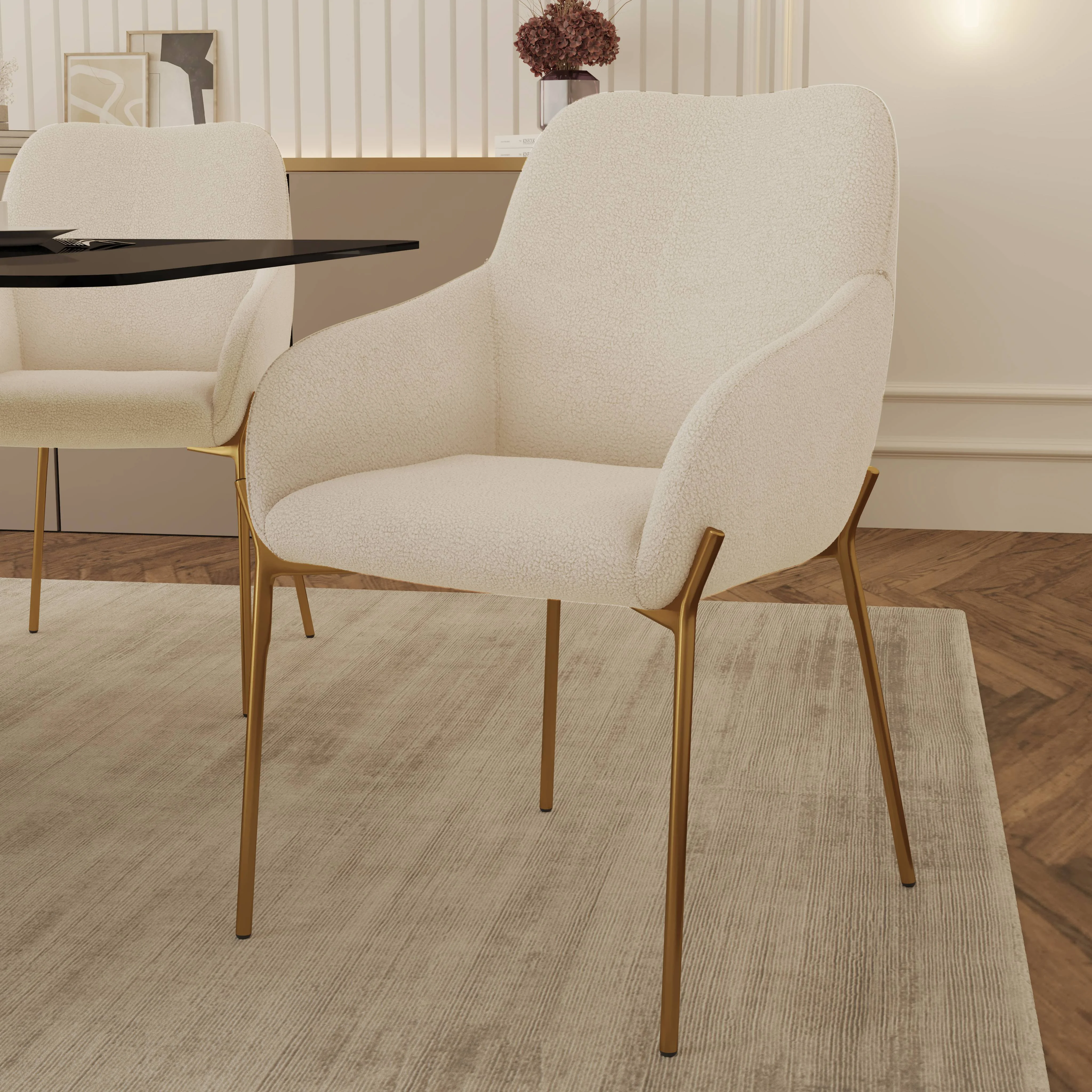 Zaire Collection Modern Dining Chair, Gold Legs and White Boucle