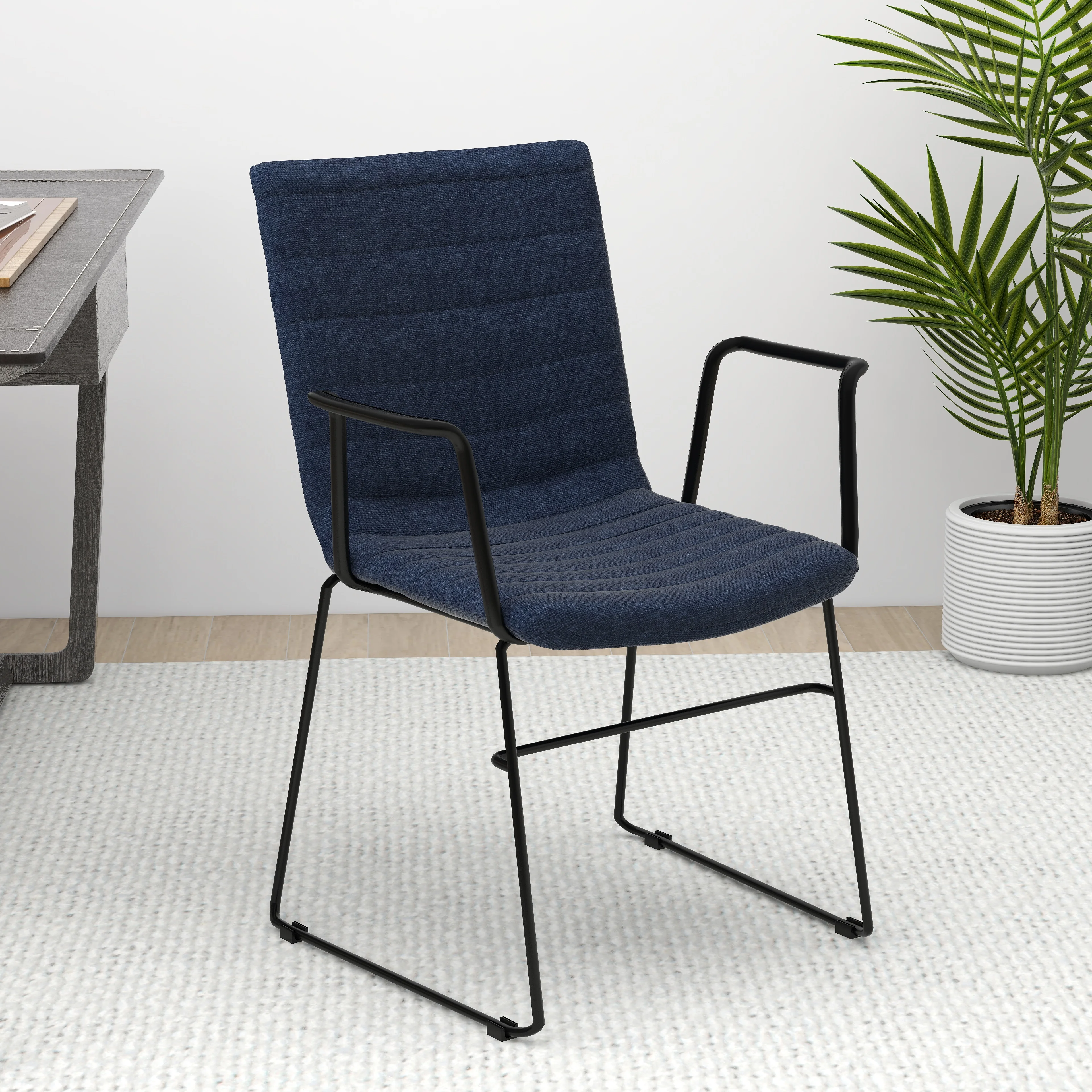 Zylar Series Office Guest Arm Chair in Dark Blue Fabric