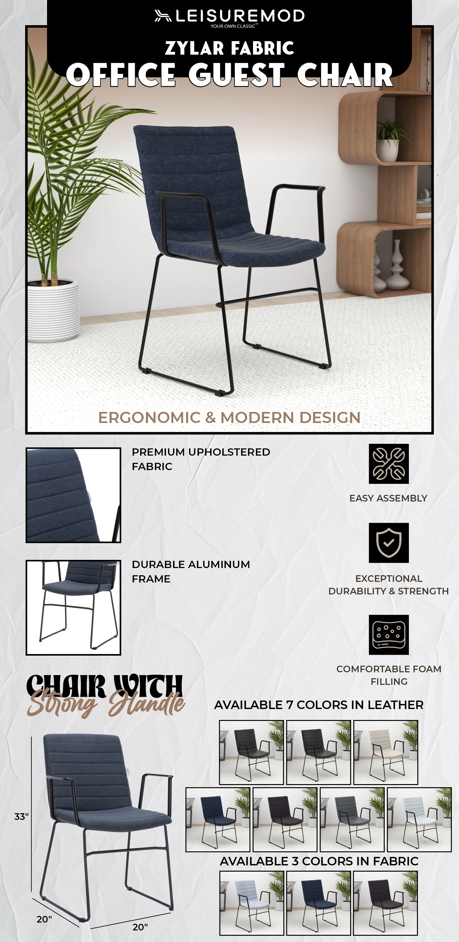 Zylar Series Office Guest Arm Chair in Dark Blue Fabric