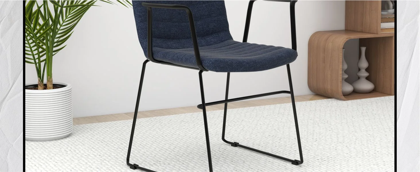 Zylar Series Office Guest Arm Chair in Dark Blue Fabric