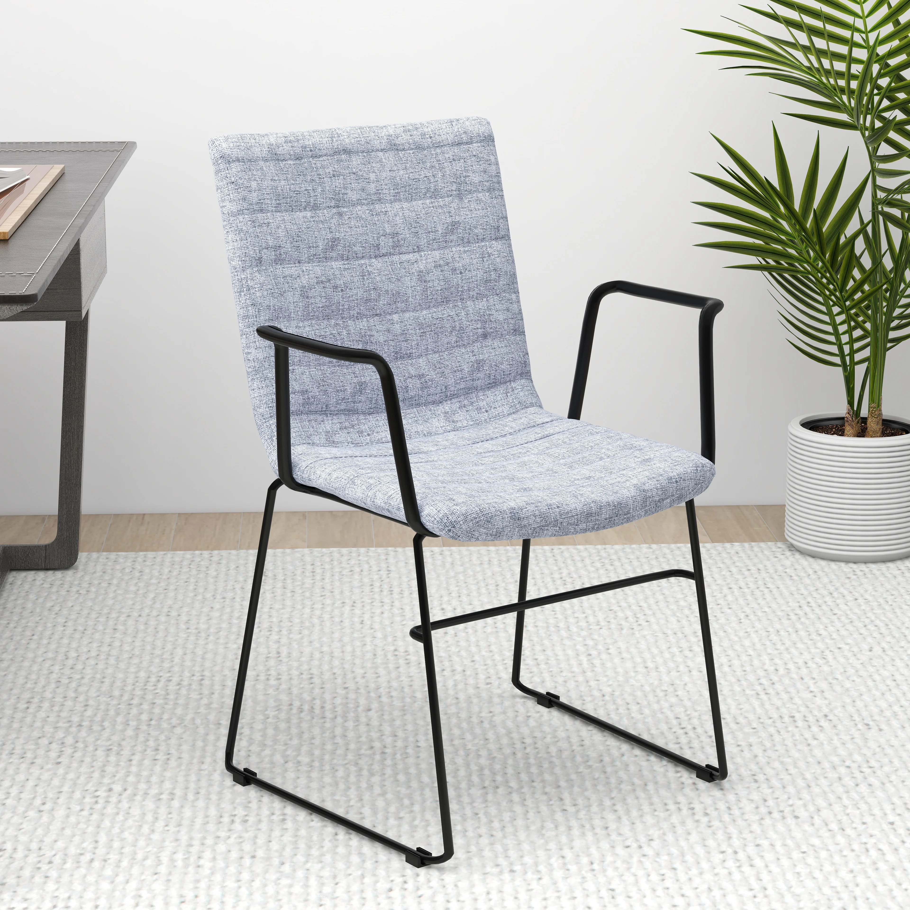 Zylar Series Office Guest Arm Chair in Grey Fabric