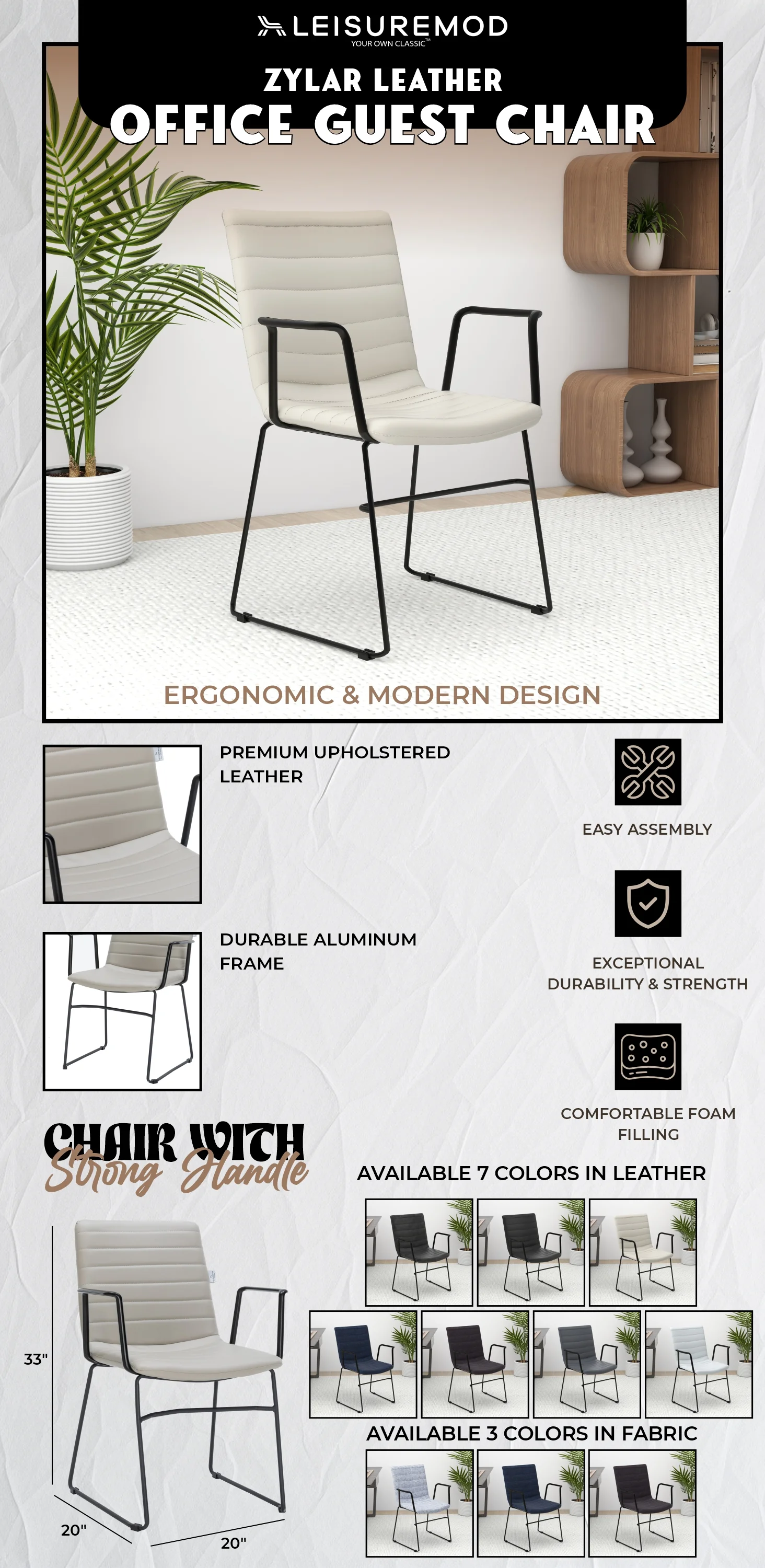 Zylar Series Office Guest Arm Chair in Tan Leather