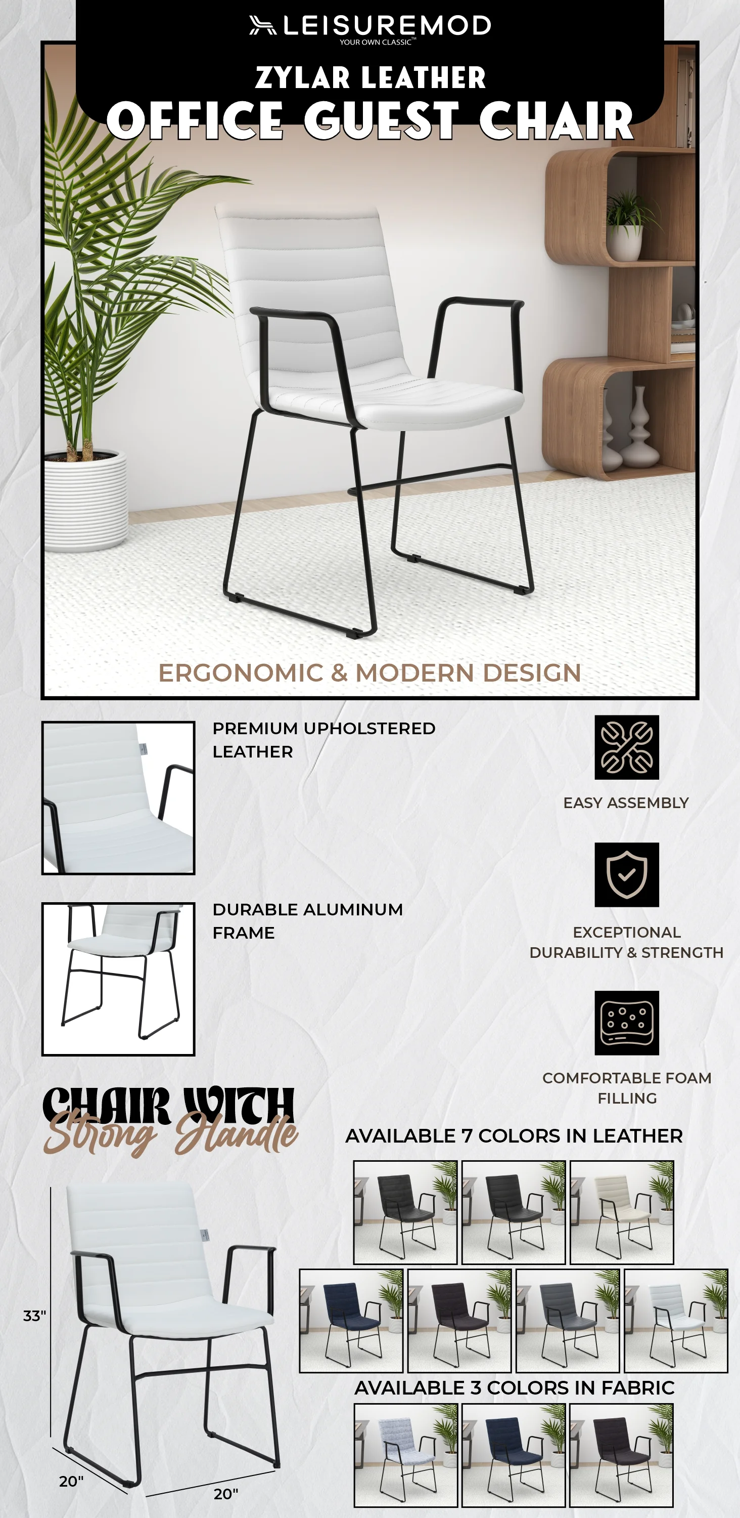 Zylar Series Office Guest Arm Chair in White Leather