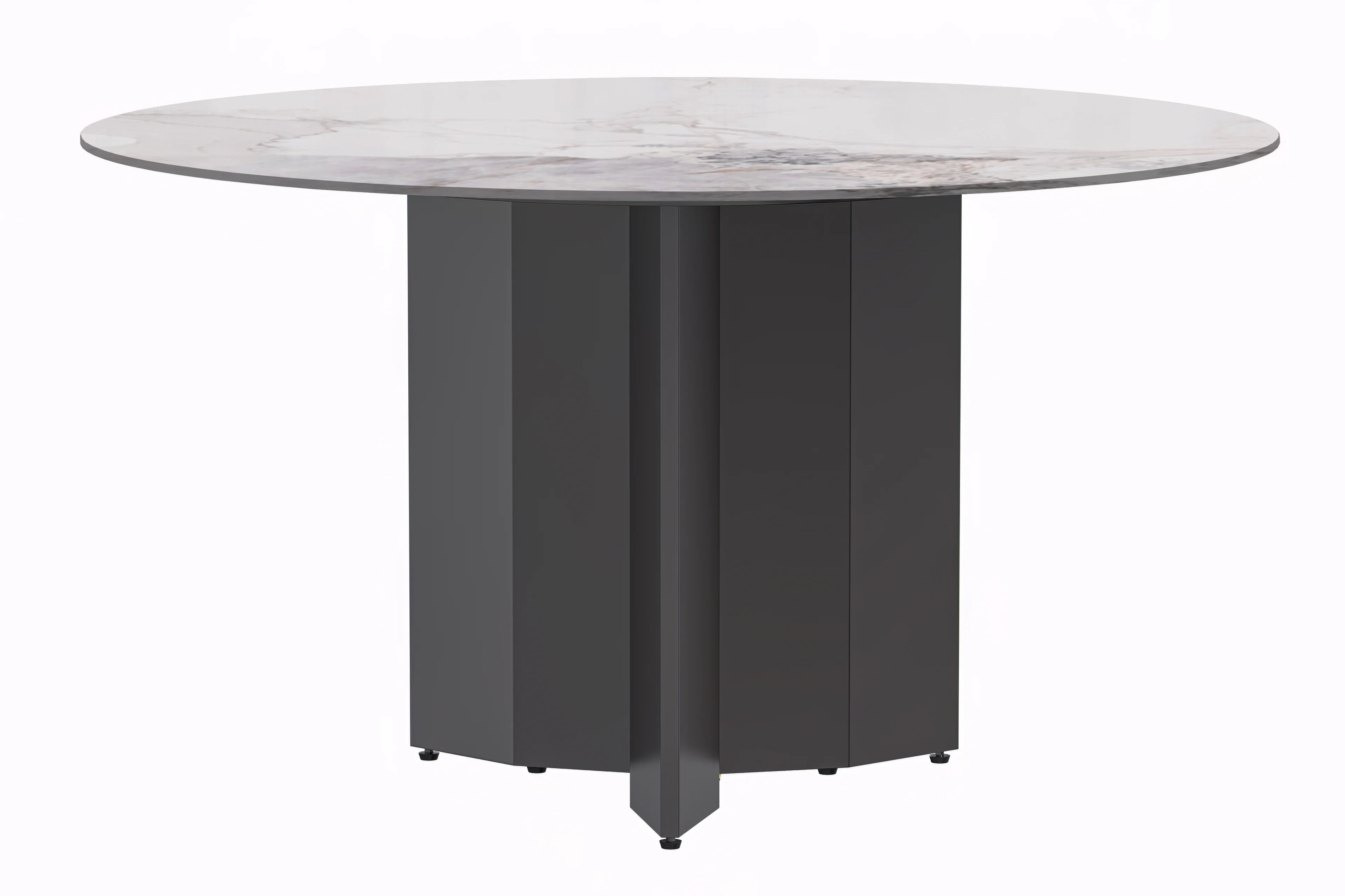 Zevro Series Round Dining Table Black Base with 60 Round White Grey Sintered Stone Top