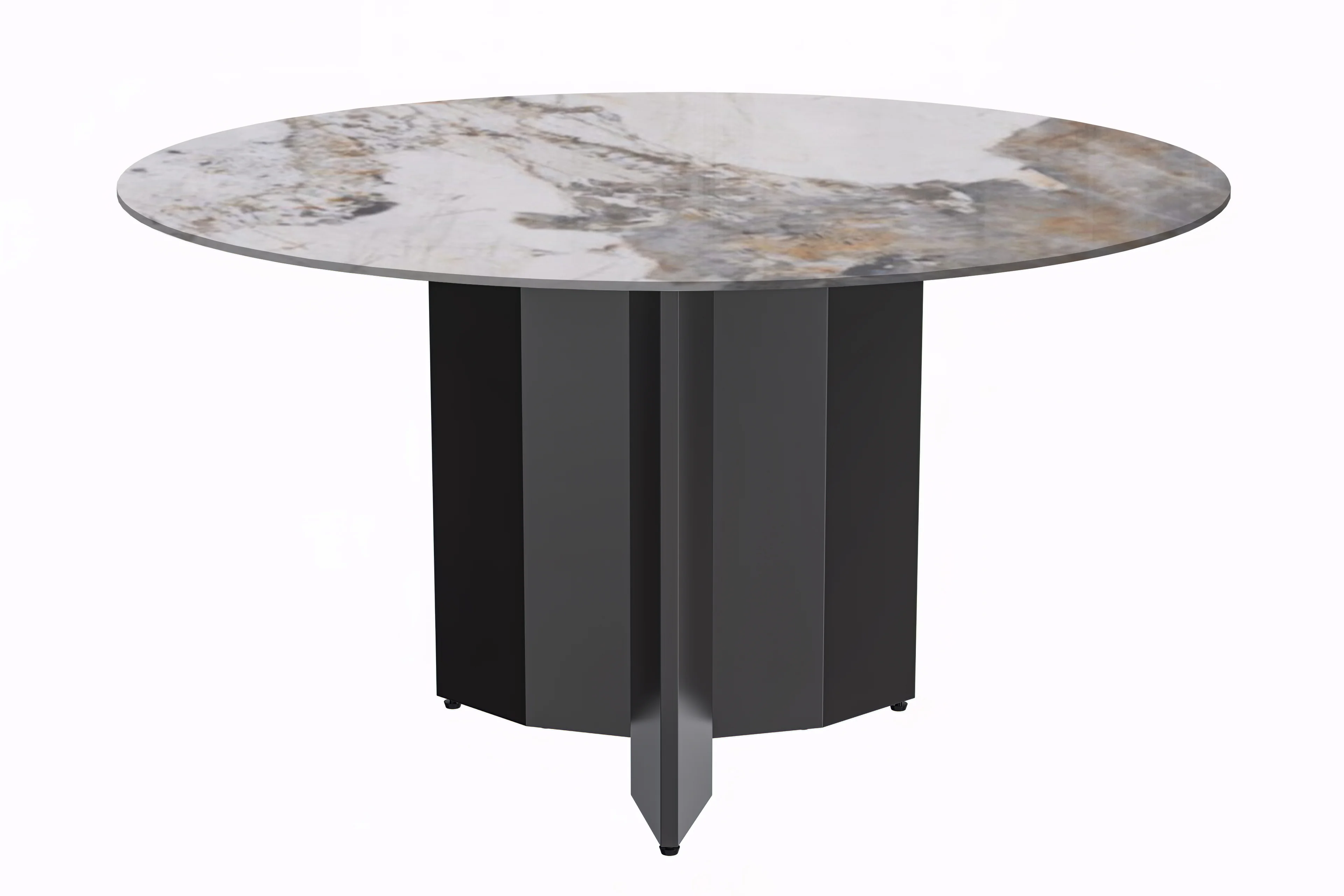 Zevro Series Round Dining Table Black Base with 60 Round Medium Grey Sintered Stone Top