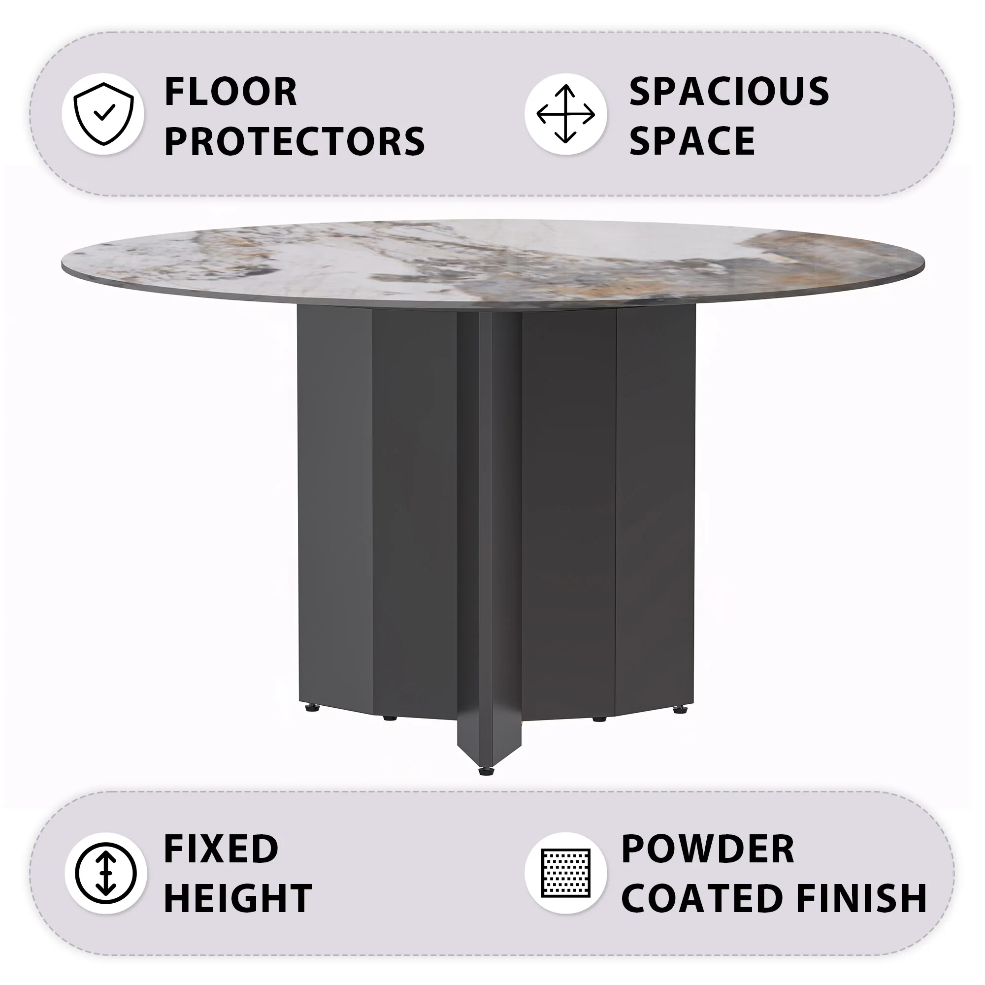 Zevro Series Round Dining Table Black Base with 60 Round Medium Grey Sintered Stone Top