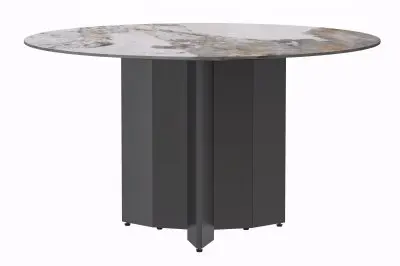Zevro Series Round Dining Table Black Base with 60 Round Medium Grey Sintered Stone Top