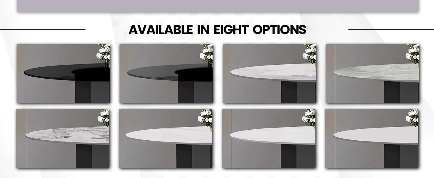 Zevro Series Round Dining Table Black Base with 60 Round White/Gold Sintered Stone Top