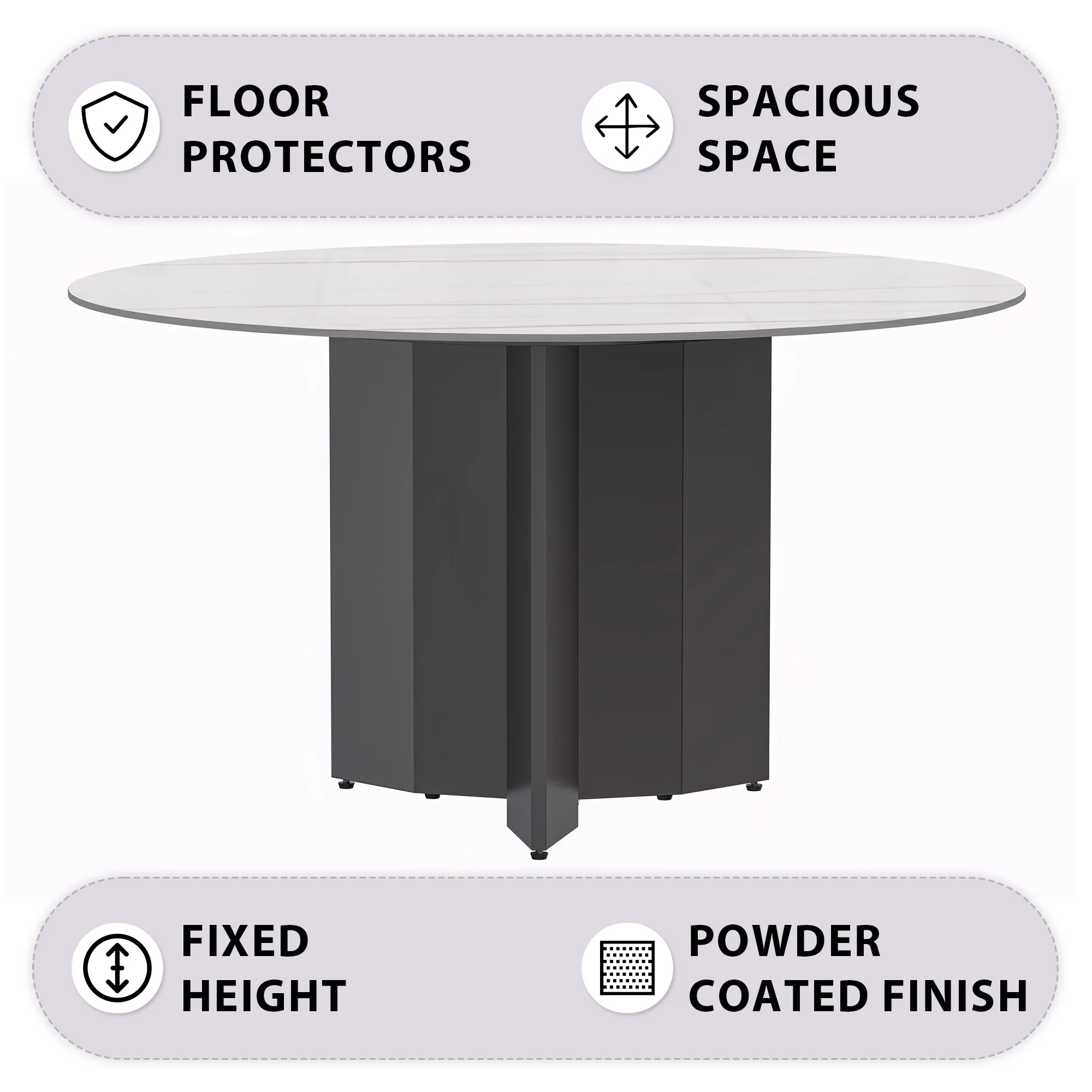 Zevro Series Round Dining Table Black Base with 60 Round White/Gold Sintered Stone Top