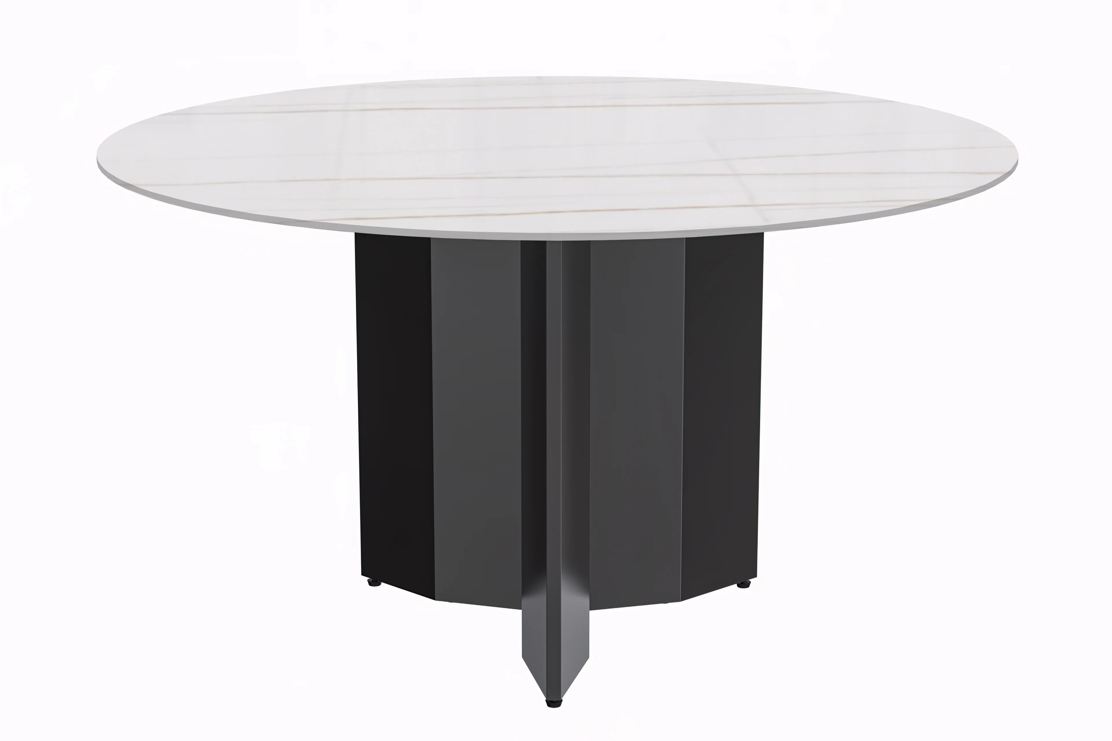 Zevro Series Round Dining Table Black Base with 60 Round White/Gold Sintered Stone Top