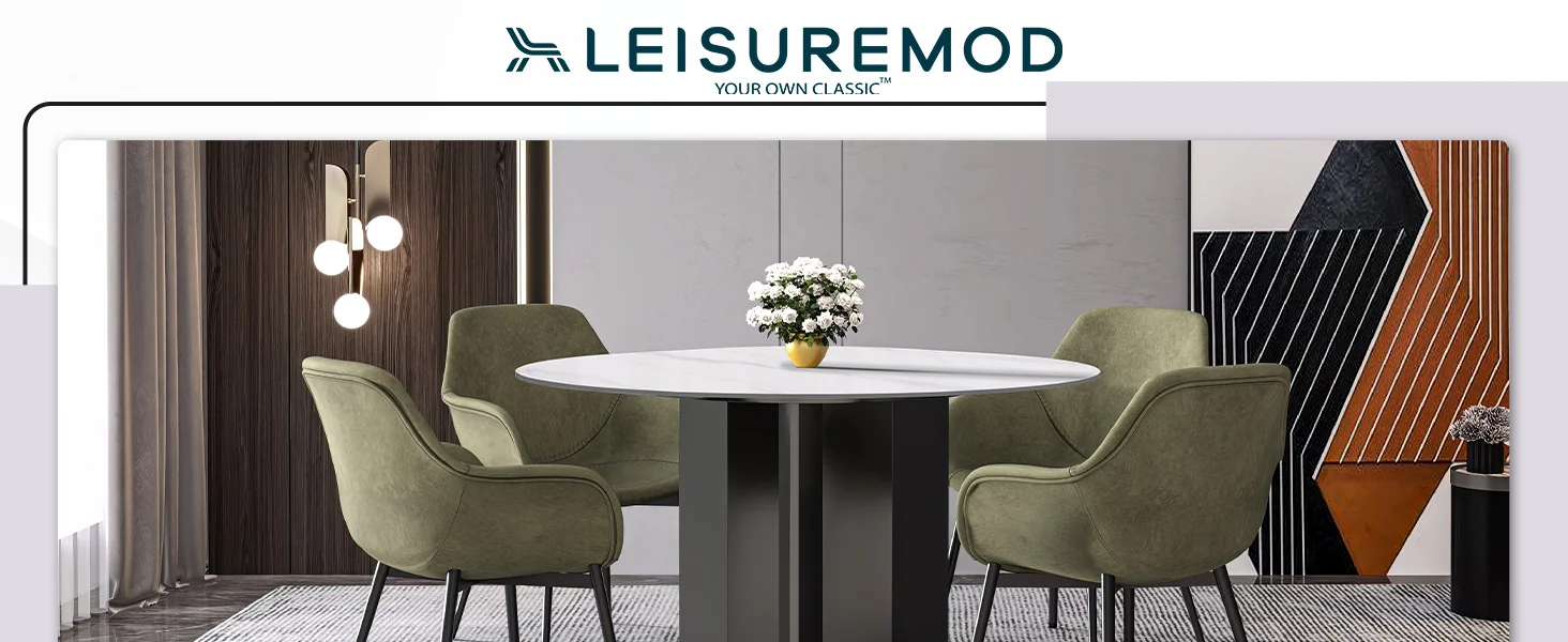 Zevro Series Round Dining Table Black Base with 60 Round White Sintered Stone Top