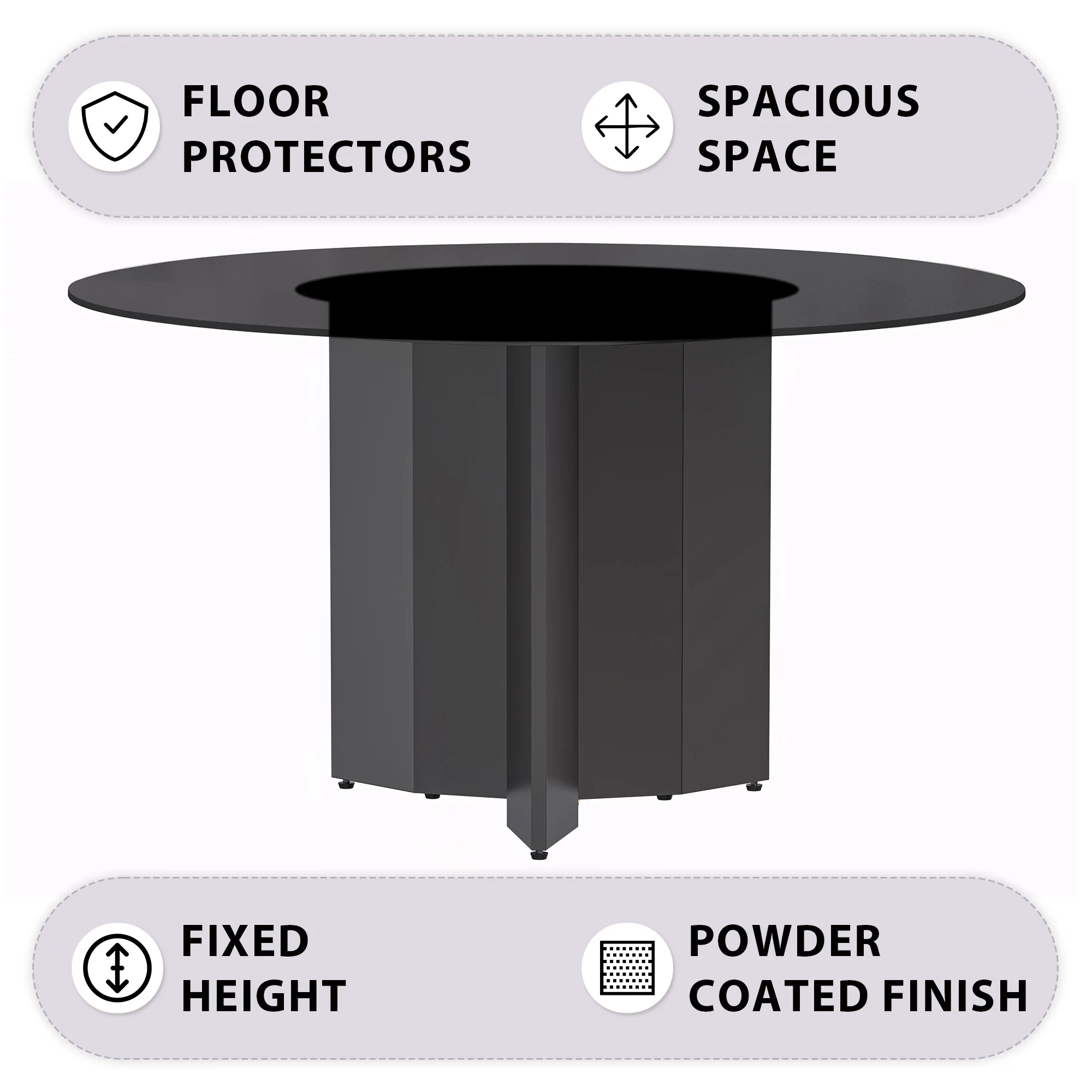 Zevro Series Round Dining Table Black Base with 71 Round BLack Glass Top