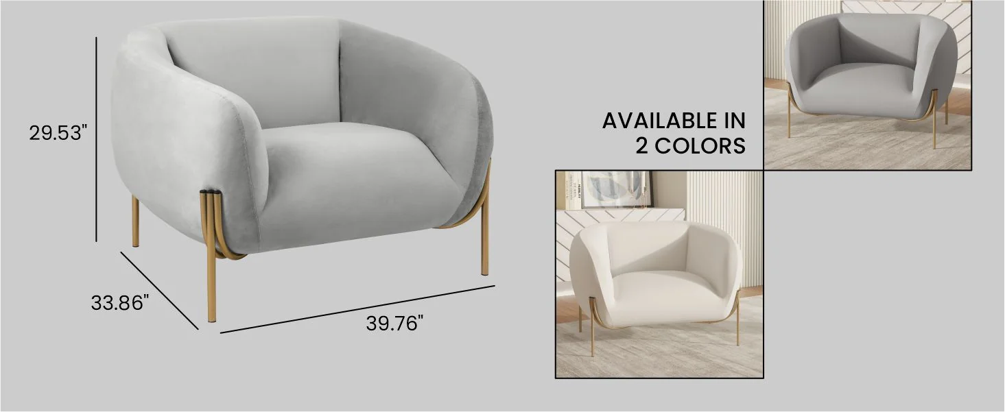 Zuno Collection Modern Single Seater Sofa in Light Grey Velvet