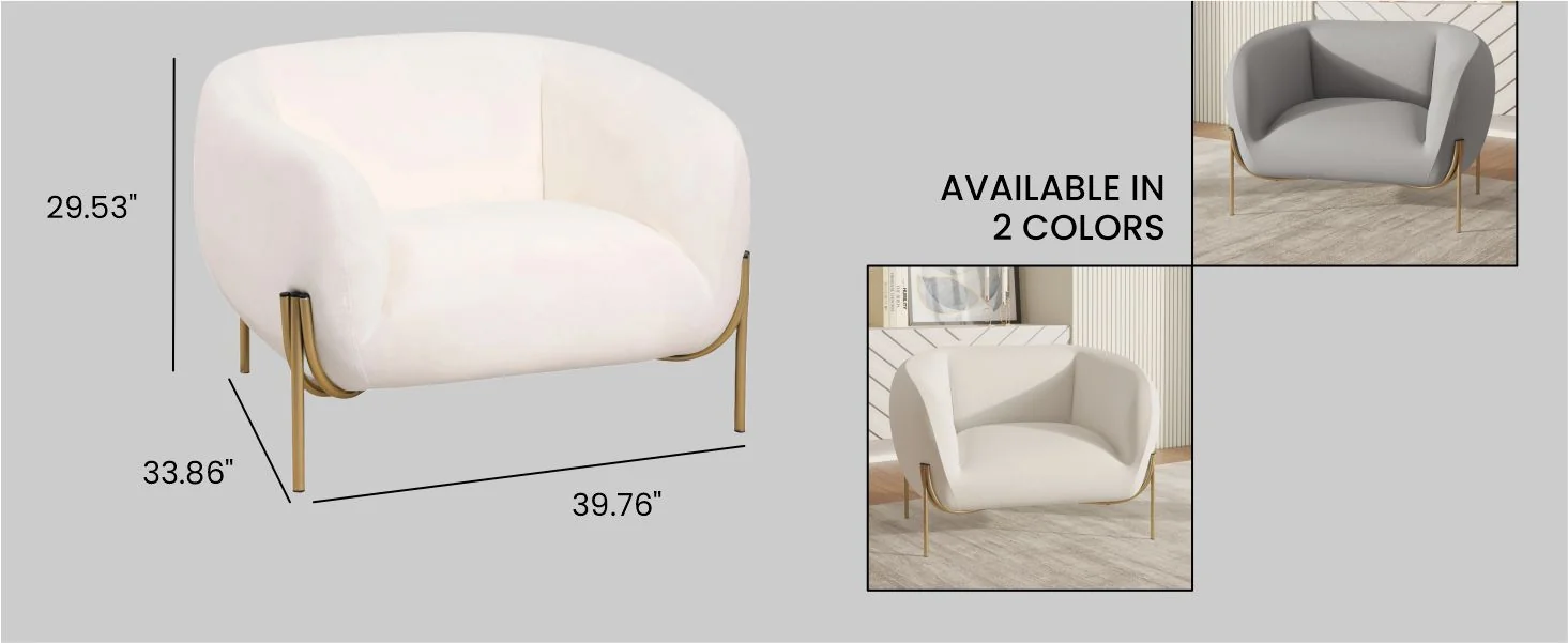 Zuno Collection Modern Single Seater Sofa in White Velvet
