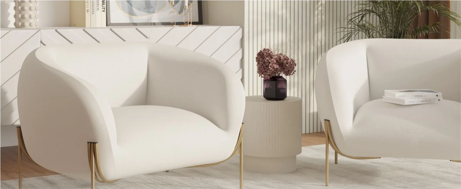 Zuno Collection Modern Single Seater Sofa in White Velvet