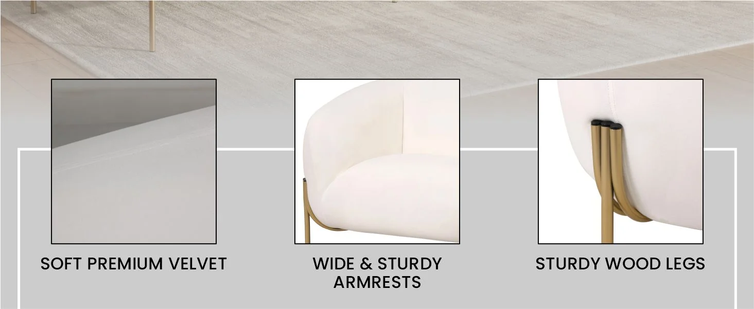 Zuno Collection Modern Single Seater Sofa in White Velvet