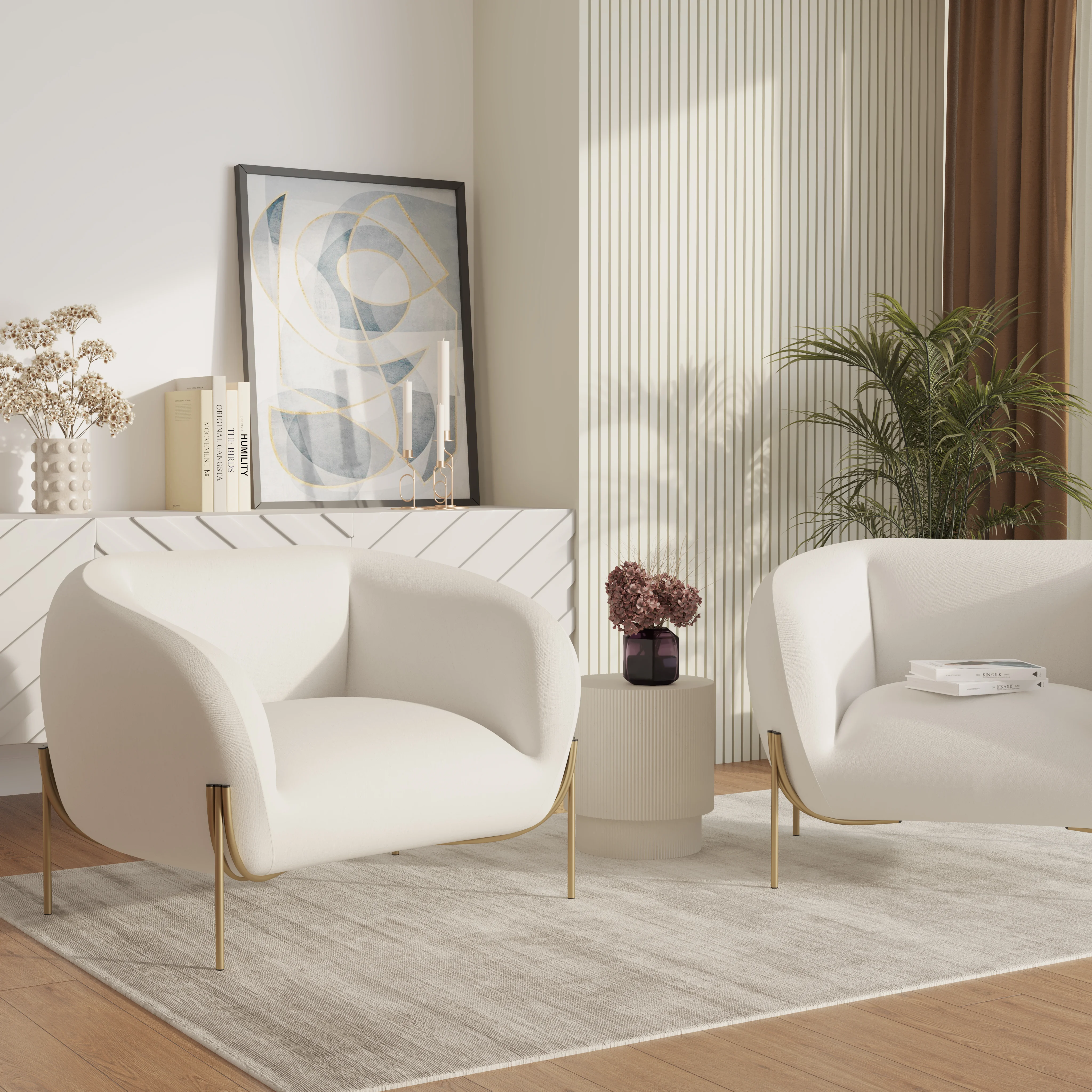 Zuno Collection Modern Single Seater Sofa in White Velvet