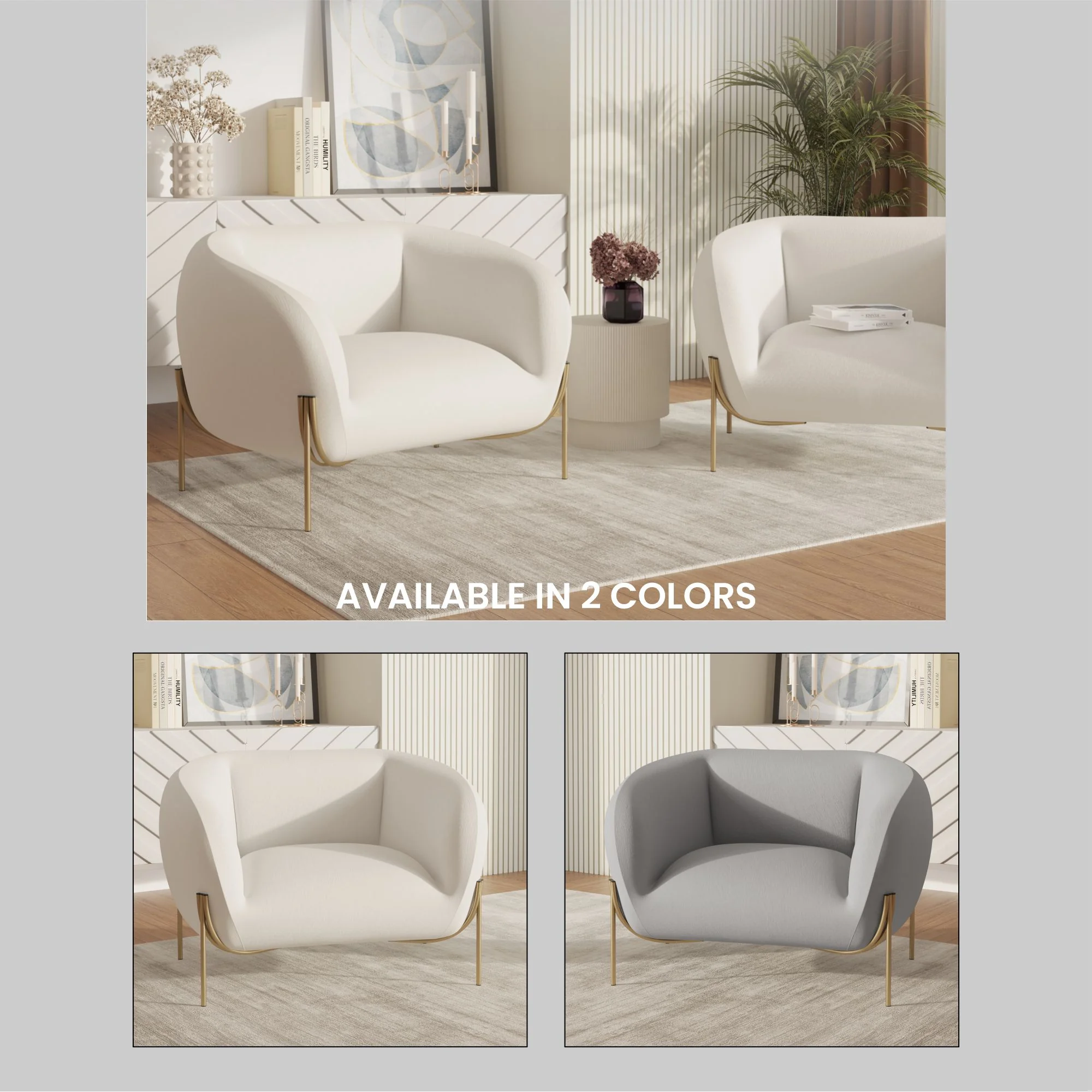 Zuno Collection Modern Single Seater Sofa in White Velvet