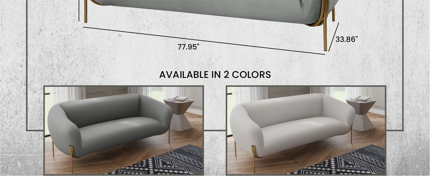 Zuno Three-Seater Sofa Upholstered in Velvet Wide Couch with Powder-Coated Gold Iron Legs Padded Seat