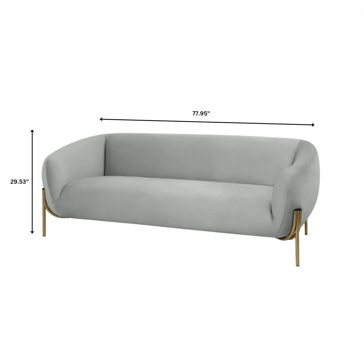 Zuno Three-Seater Sofa Upholstered in Velvet Wide Couch with Powder-Coated Gold Iron Legs Padded Seat