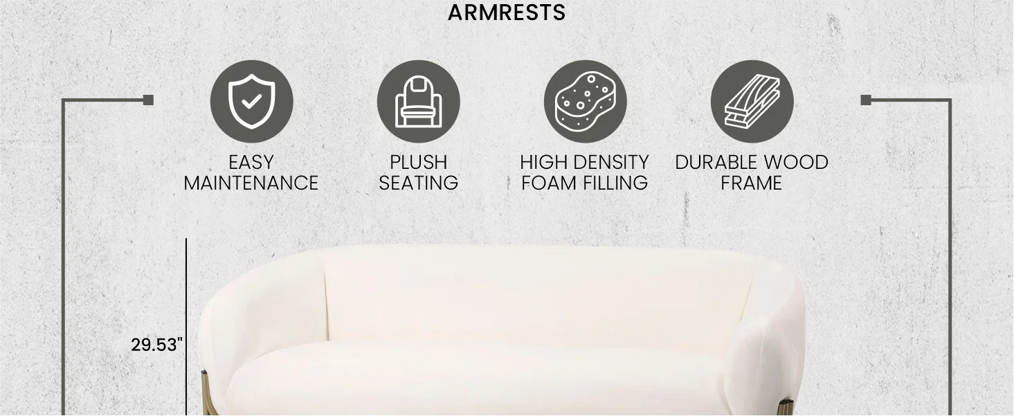 Zuno Three-Seater Sofa Upholstered in Velvet Wide Couch with Powder-Coated Gold Iron Legs Padded Seat