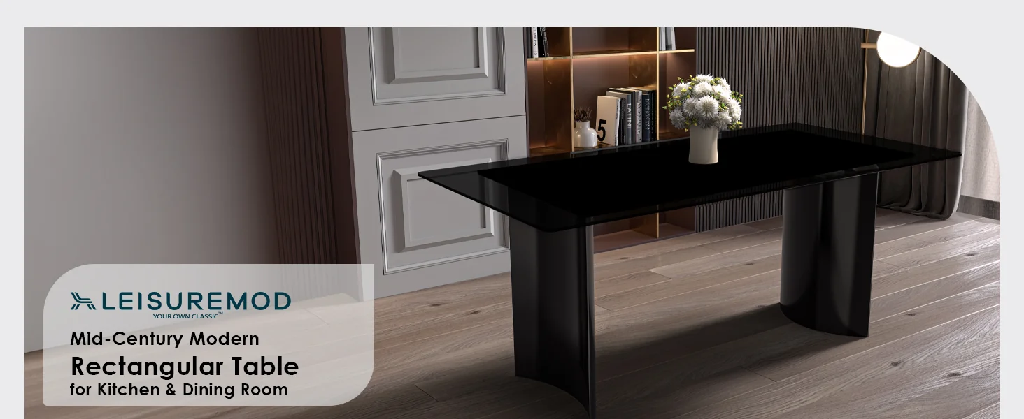 Zara Series Modern Dining Table Black Stainless Steel Base, With 55 Black Glass Top