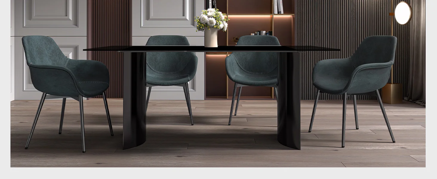 Zara Series Modern Dining Table Black Stainless Steel Base, With 55 Black Glass Top