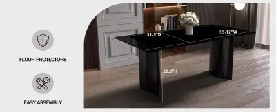 Zara Series Modern Dining Table Black Stainless Steel Base, With 55 Black Glass Top