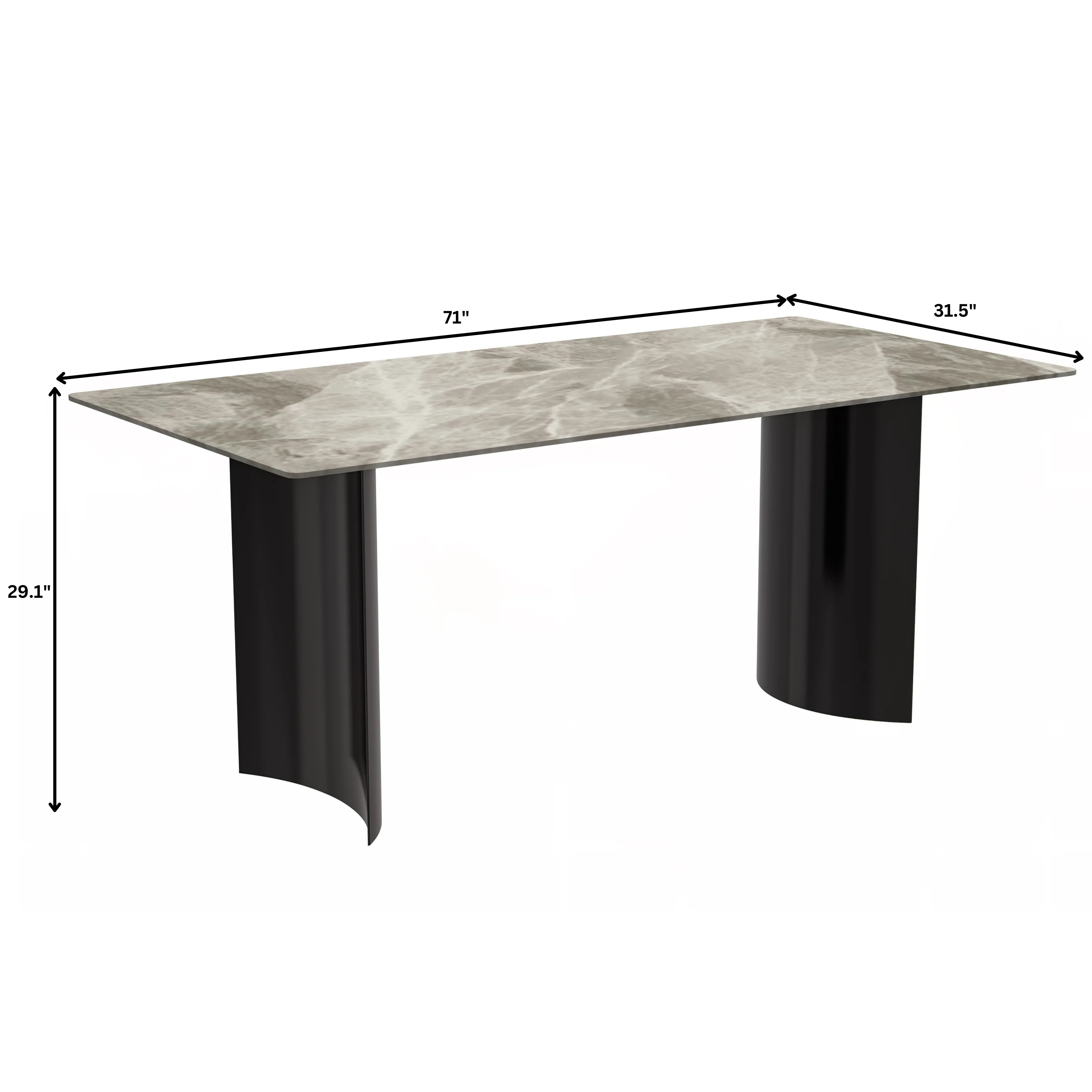 Zara Series Modern Dining Table Black Stainless Steel Base, With 55 Deep Grey Sintered Stone Top