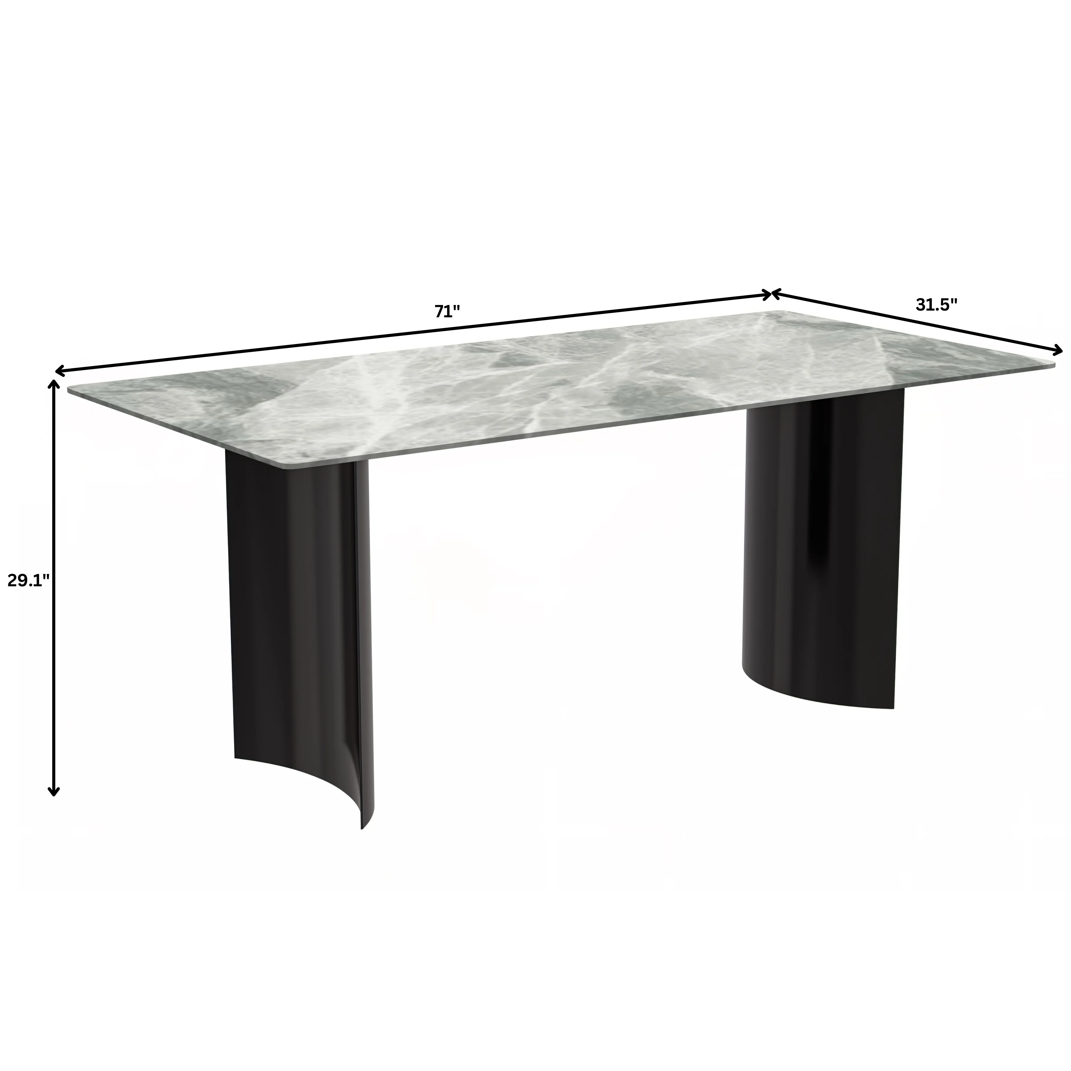Zara Series Modern Dining Table Black Stainless Steel Base, With 55 Light Grey Sintered Stone Top