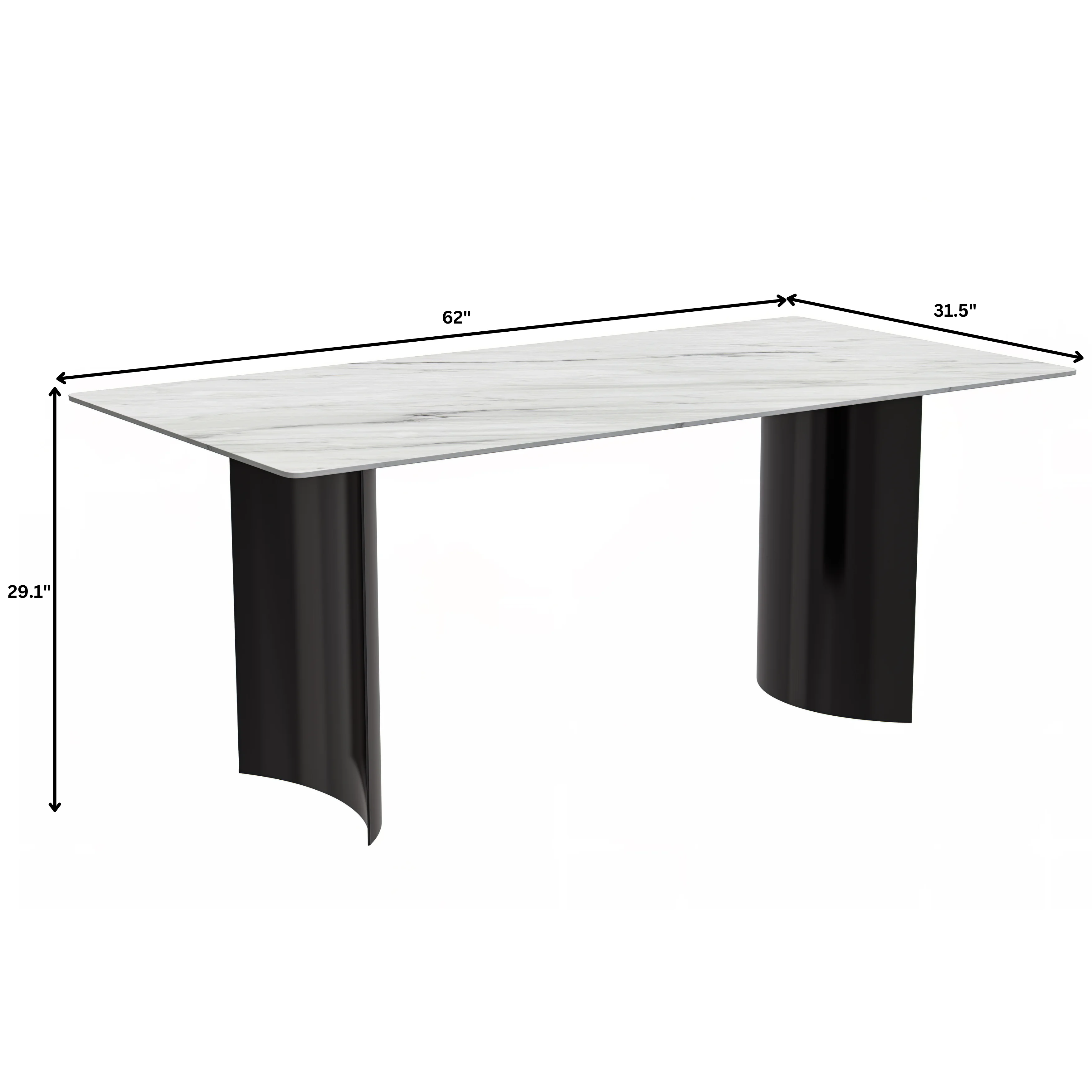 Zara Series Modern Dining Table Black Stainless Steel Base, With 55 White Sintered Stone Top