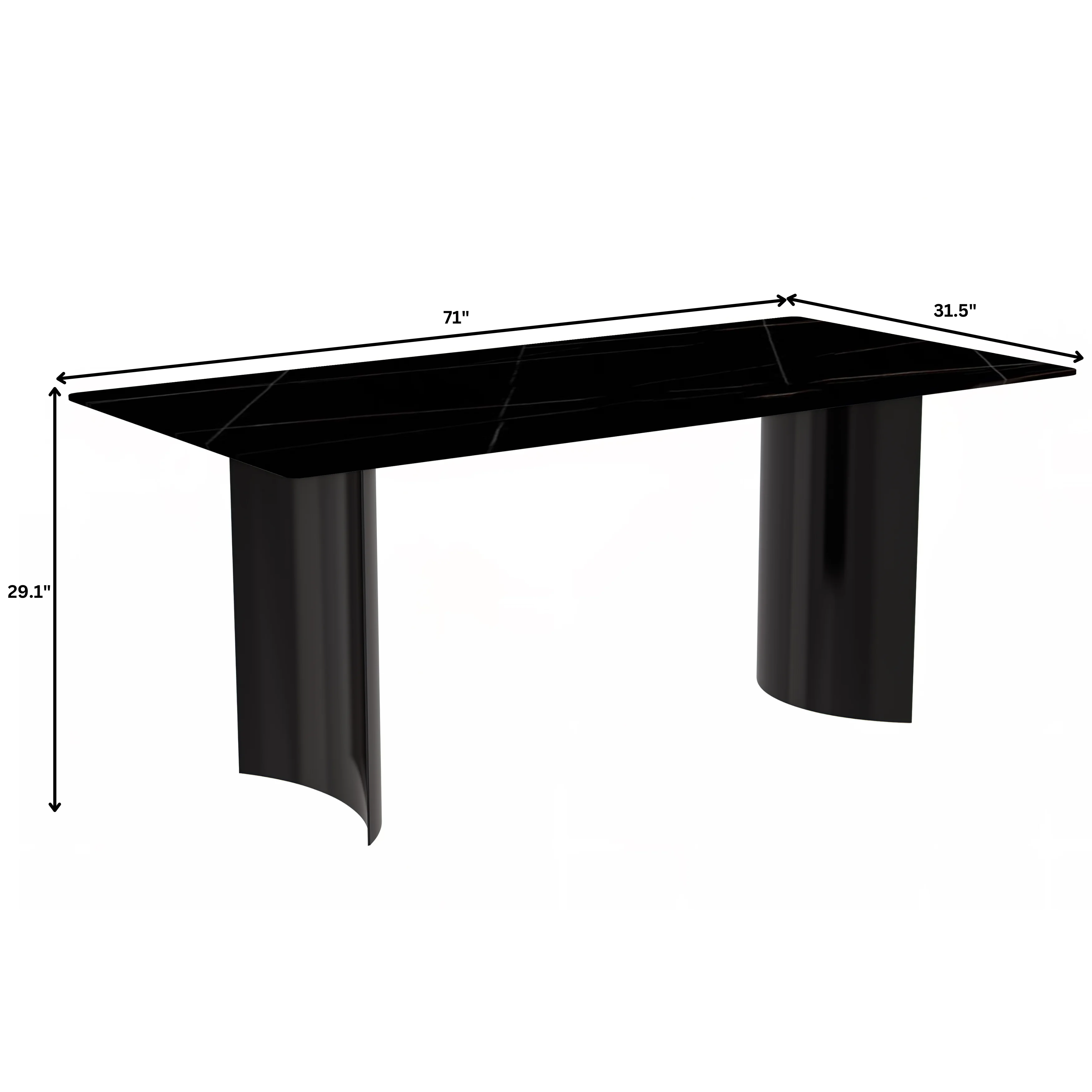 Zara Series Modern Dining Table Black Stainless Steel Base, With 62 Black/Gold Sintered Stone Top