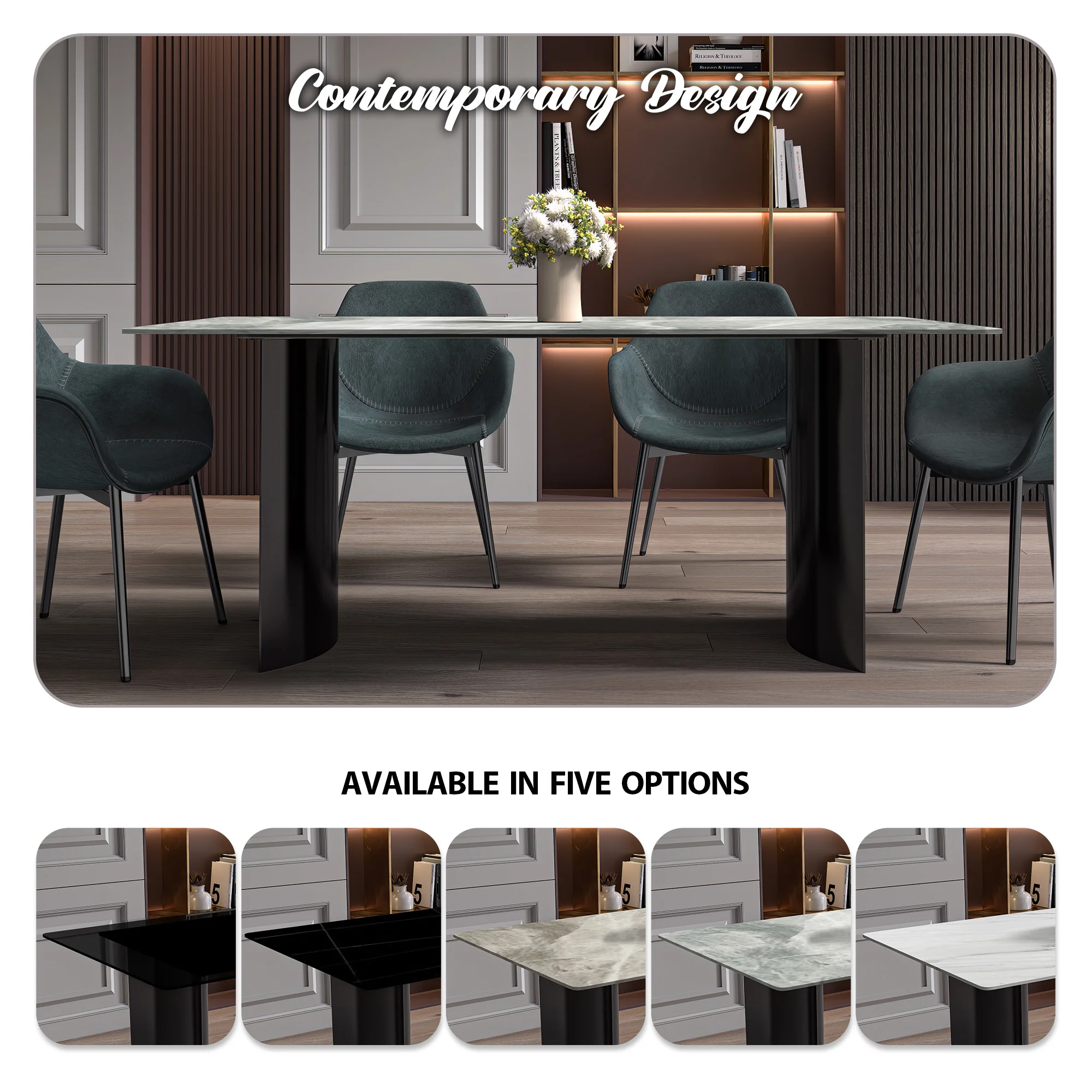 Zara Series Modern Dining Table Black Stainless Steel Base, With 62 Light Grey Sintered Stone Top