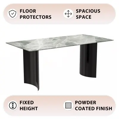 Zara Series Modern Dining Table Black Stainless Steel Base, With 62 Light Grey Sintered Stone Top
