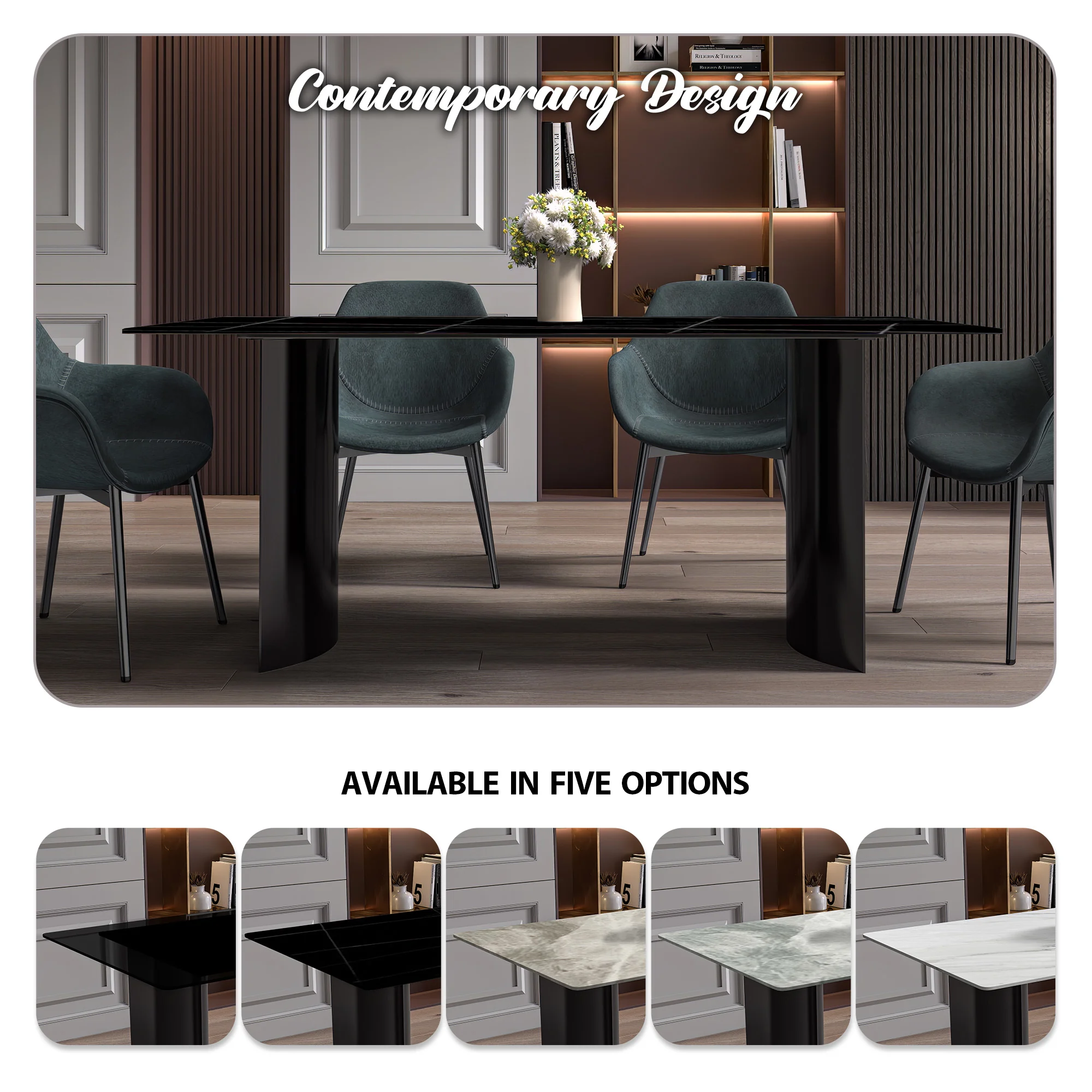 Zara Series Modern Dining Table Black Stainless Steel Base, With 71 Black/Gold Sintered Stone Top