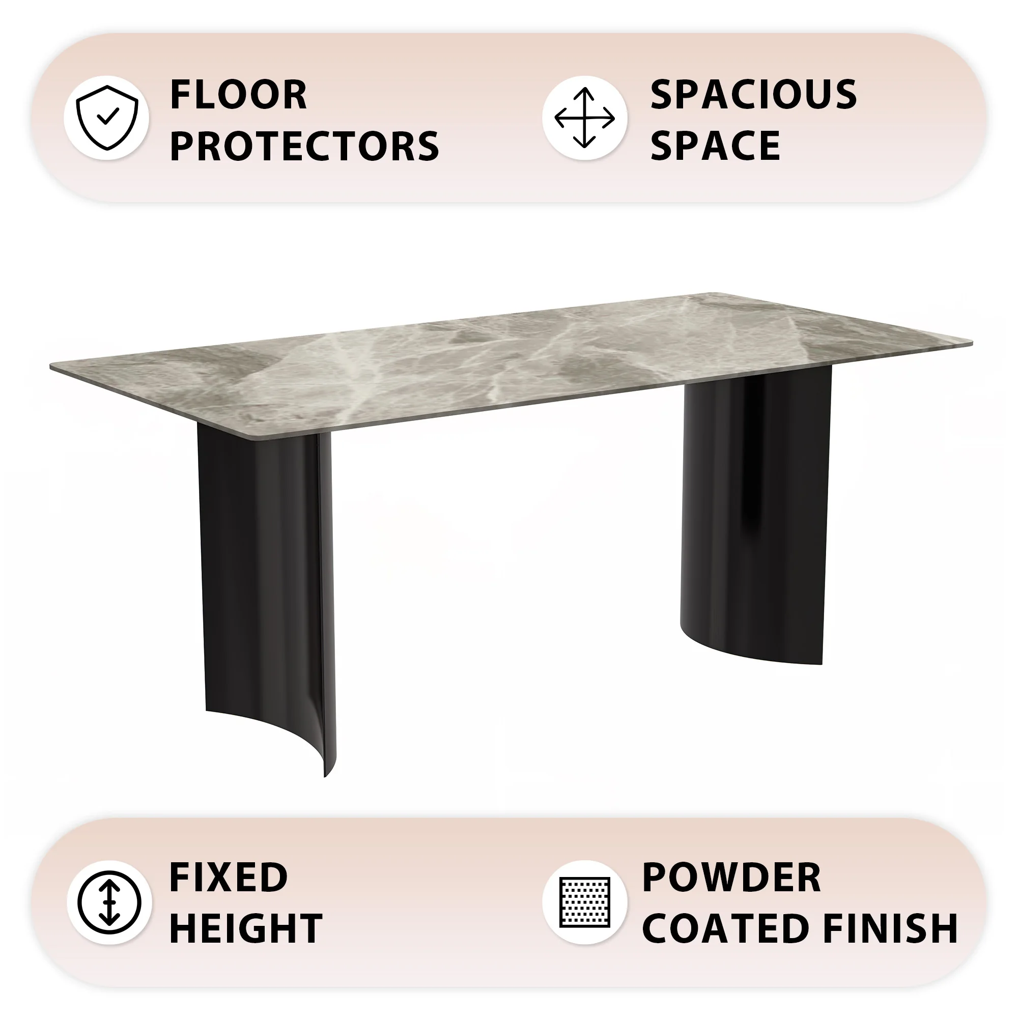 Zara Series Modern Dining Table Black Stainless Steel Base, With 71 Deep Grey Sintered Stone Top